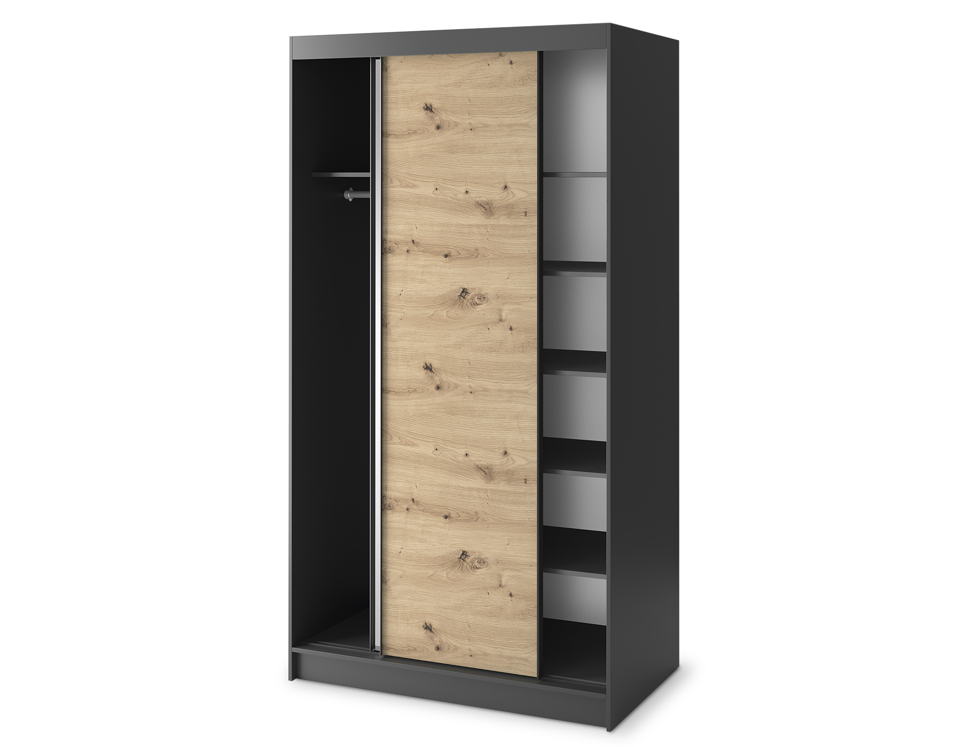 Armoire Dressing Coulissante 120 & 180 cm avec Miroir – Décor Chêne Artisan & Structure Noir Mat - VARELLA