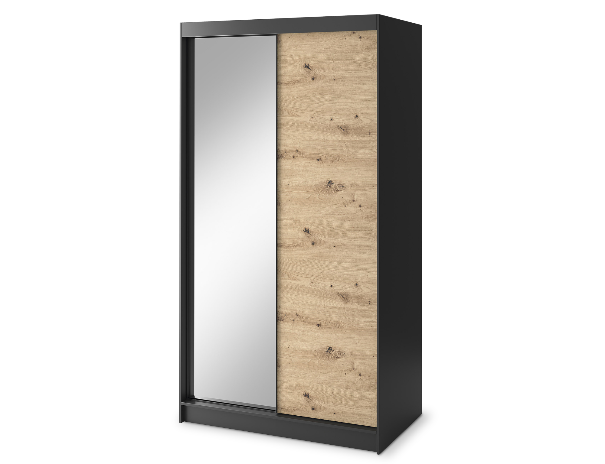 Armoire Dressing Coulissante 120 & 180 cm avec Miroir – Décor Chêne Artisan & Structure Noir Mat - VARELLA