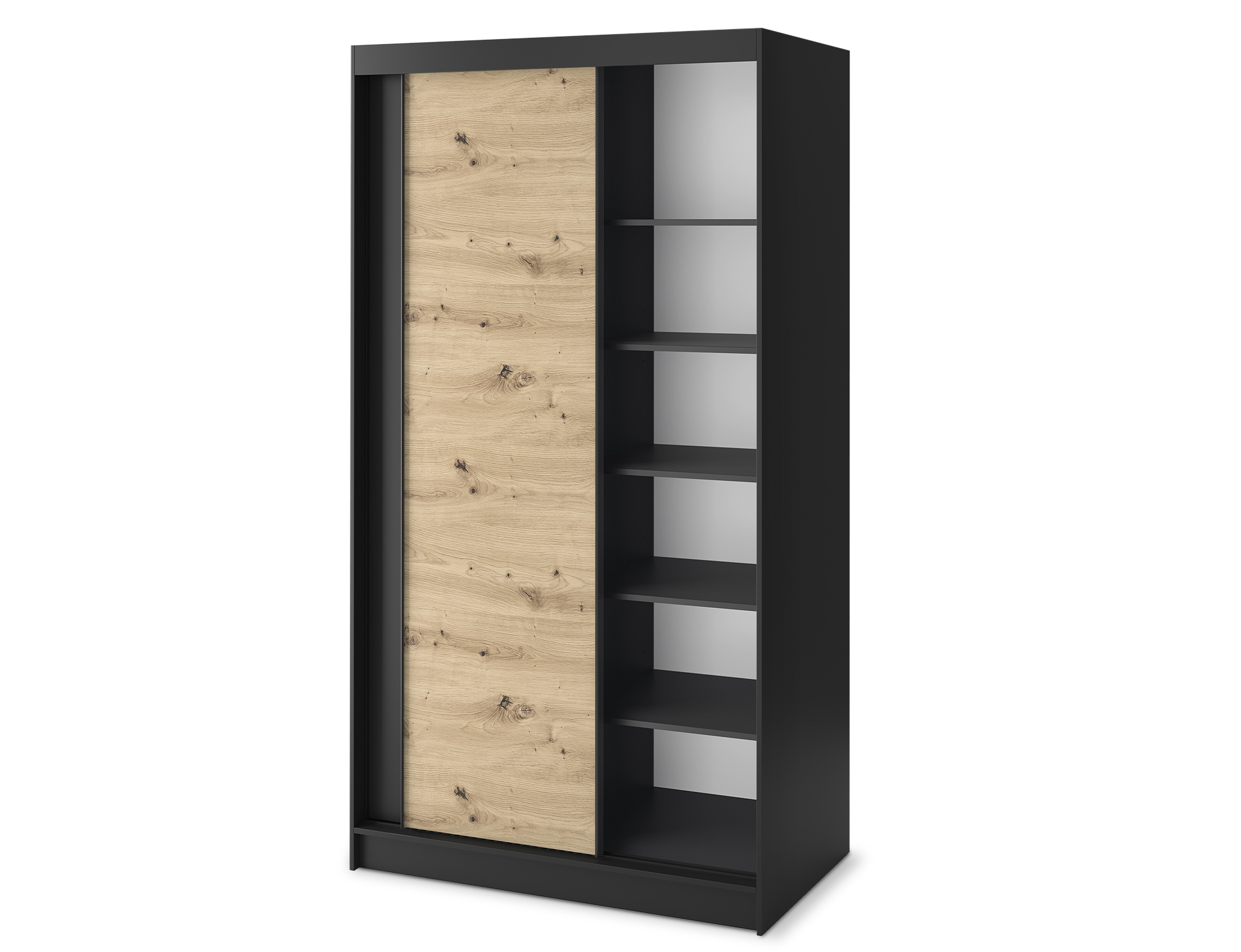 Armoire Dressing Coulissante 120 & 180 cm avec Miroir – Décor Chêne Artisan & Structure Noir Mat - VARELLA