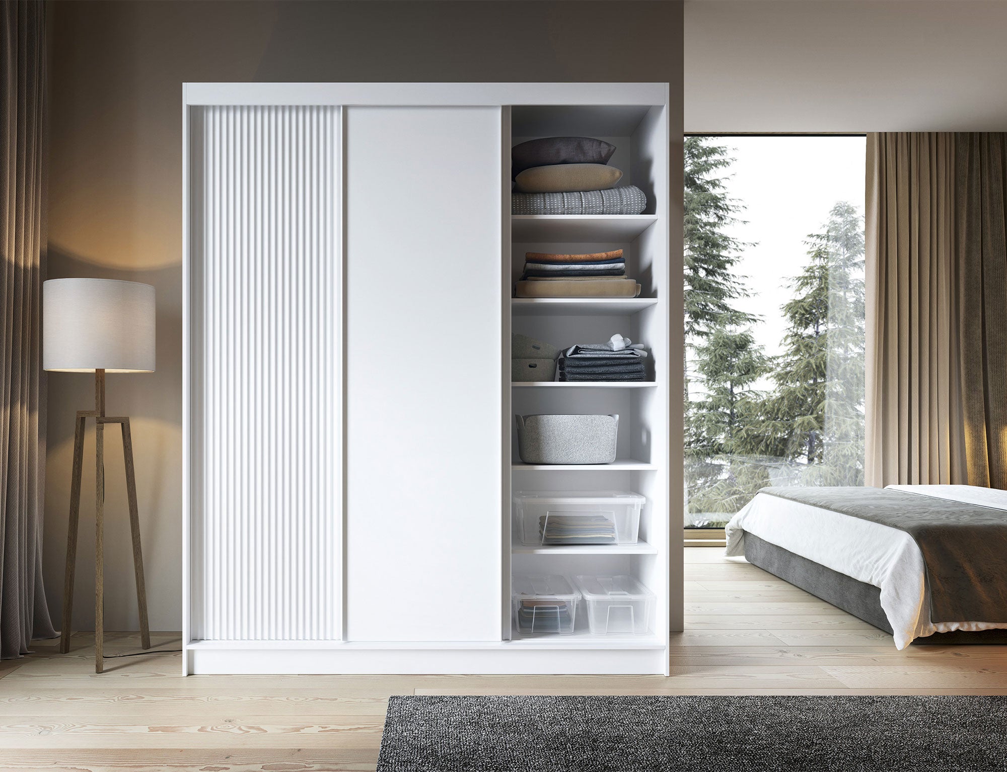 Armoire Dressing Coulissante 120 & 180 cm – Noir ou Blanc – Miroir Optionnel - RAVENTO