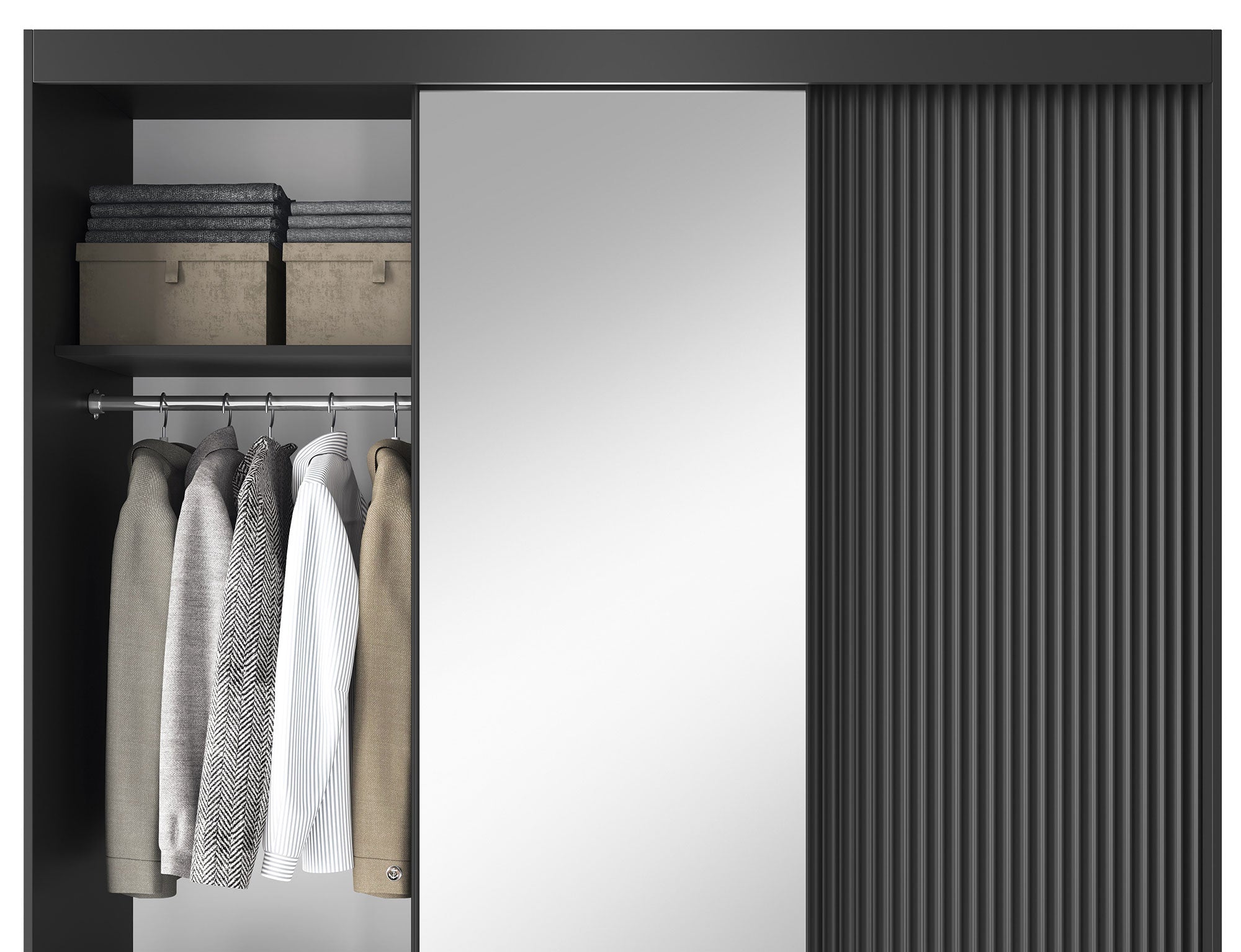 Armoire Dressing Coulissante 120 & 180 cm – Noir ou Blanc – Miroir Optionnel - RAVENTO