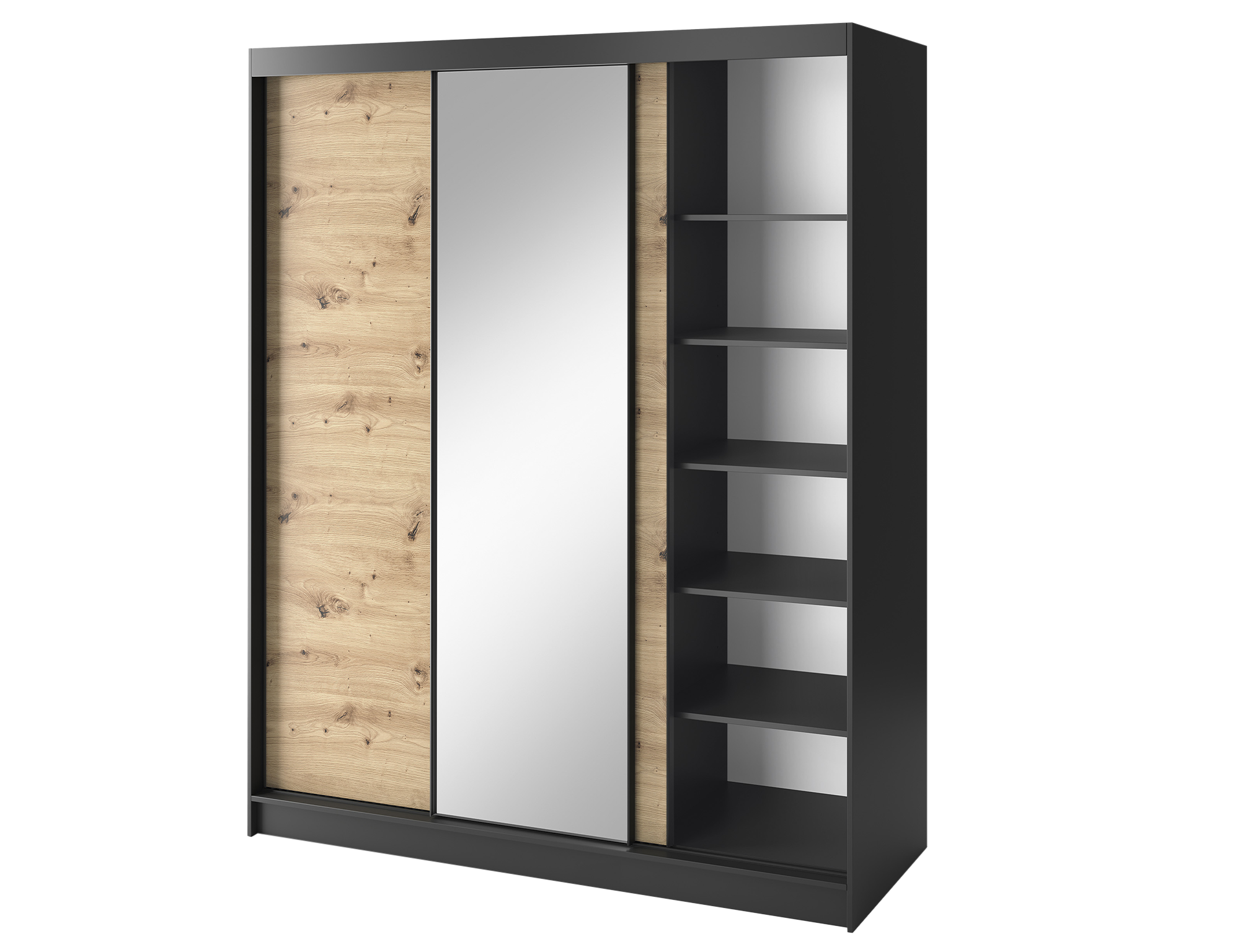 Armoire Dressing Coulissante 120 & 180 cm avec Miroir – Décor Chêne Artisan & Structure Noir Mat - VARELLA