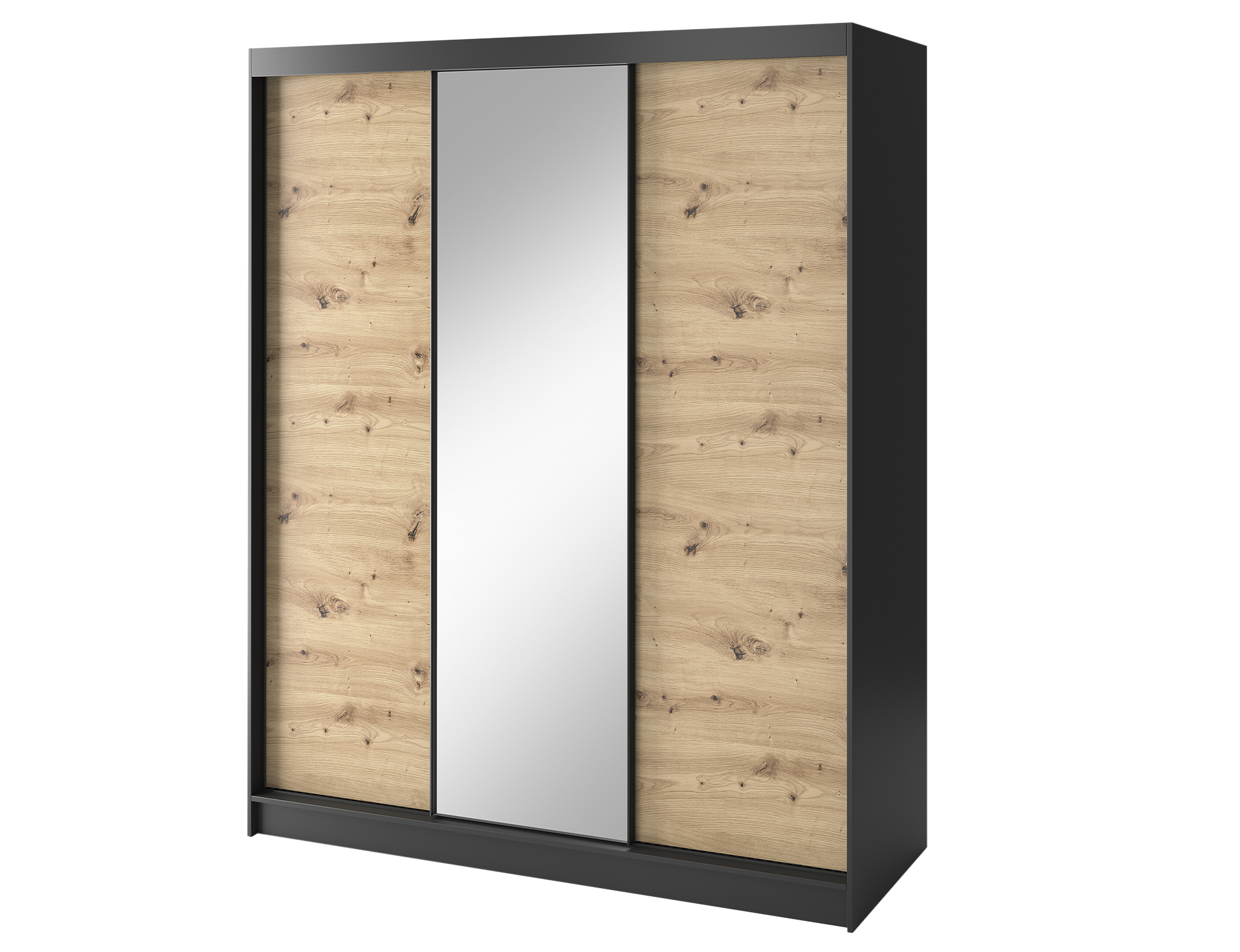 Armoire Dressing Coulissante 120 & 180 cm avec Miroir – Décor Chêne Artisan & Structure Noir Mat - VARELLA