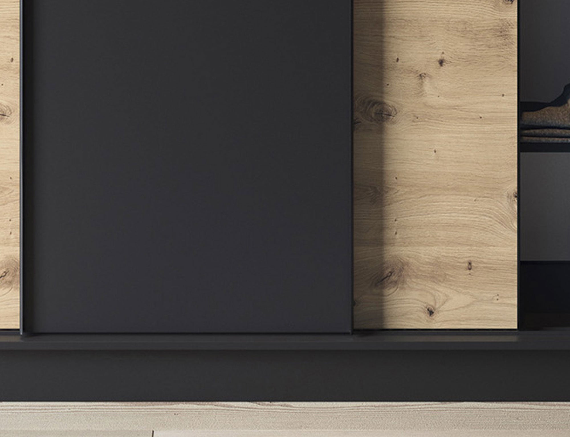 Armoire Dressing Coulissante 120 & 180 cm avec Miroir – Décor Chêne Artisan & Structure Noir Mat - VARELLA