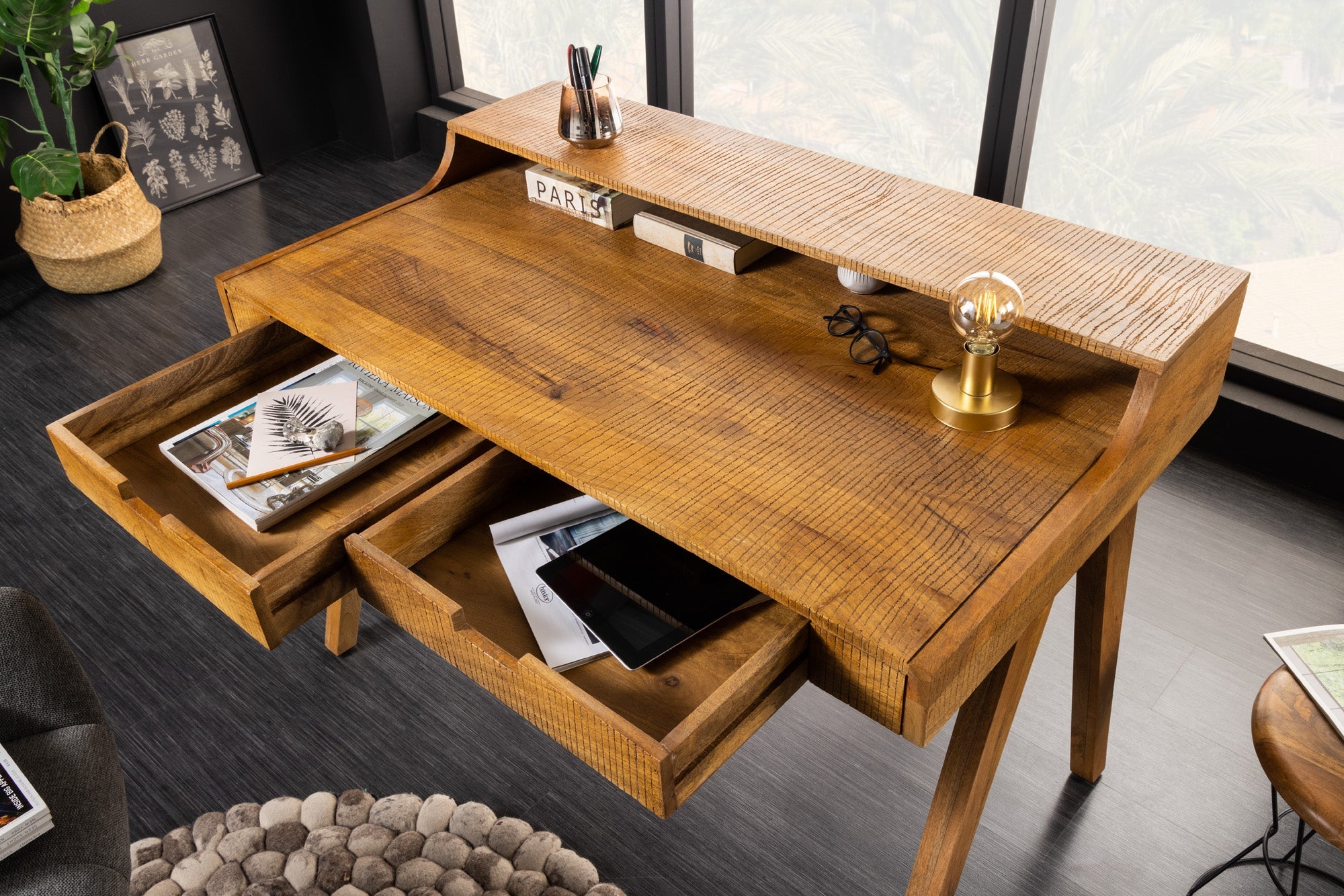Secrétaire massif MONSOON 120cm bureau en manguier