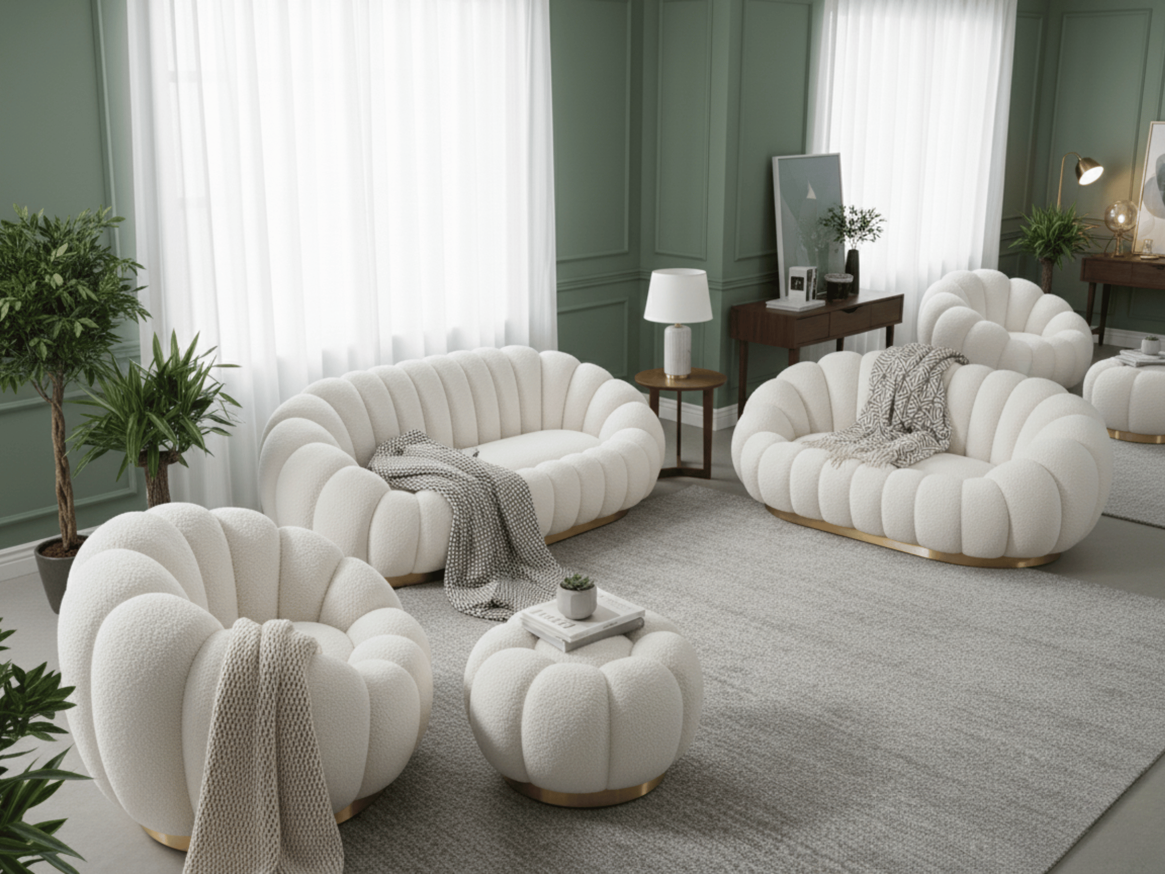 Fauteuil pivotant piètement couleur or avec pouf assorti - BLUM