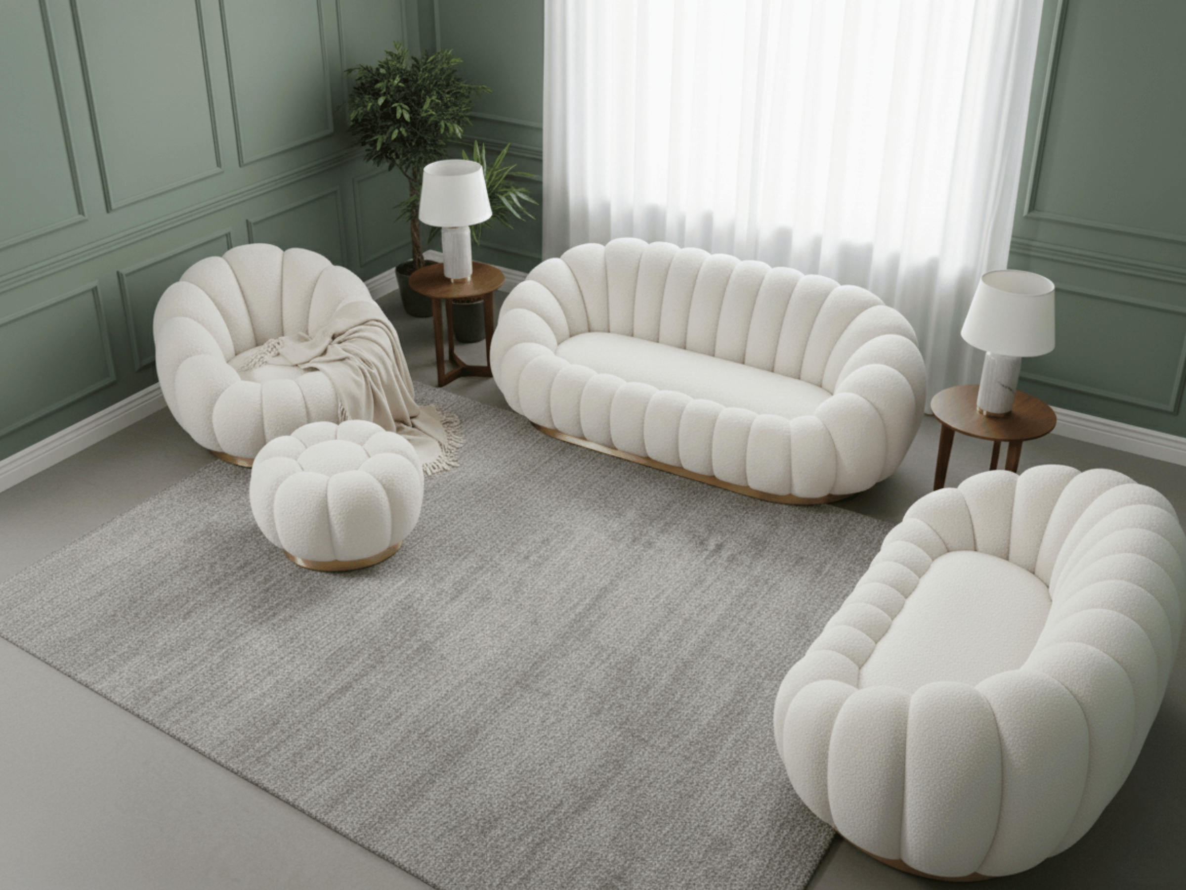 Fauteuil pivotant piètement couleur or avec pouf assorti - BLUM