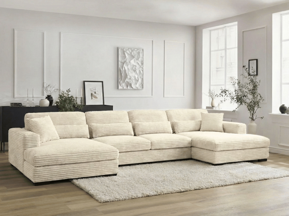 Canapé panoramique en U convertible en velours côtelé de grande épaisseur – Bercy