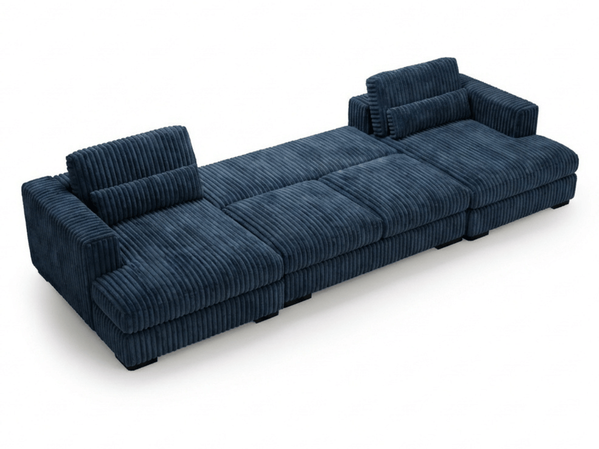 Canapé panoramique en U convertible en velours côtelé de grande épaisseur – Bercy
