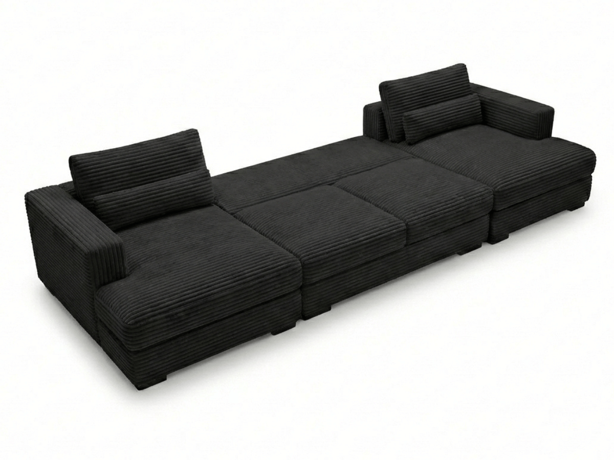 Canapé panoramique en U convertible en velours côtelé de grande épaisseur – Bercy