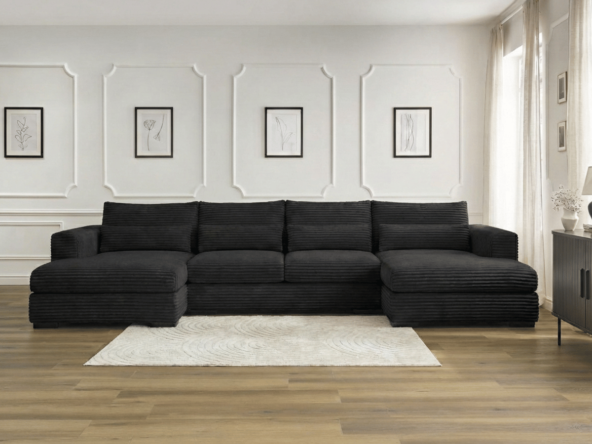 Canapé panoramique en U convertible en velours côtelé de grande épaisseur – Bercy