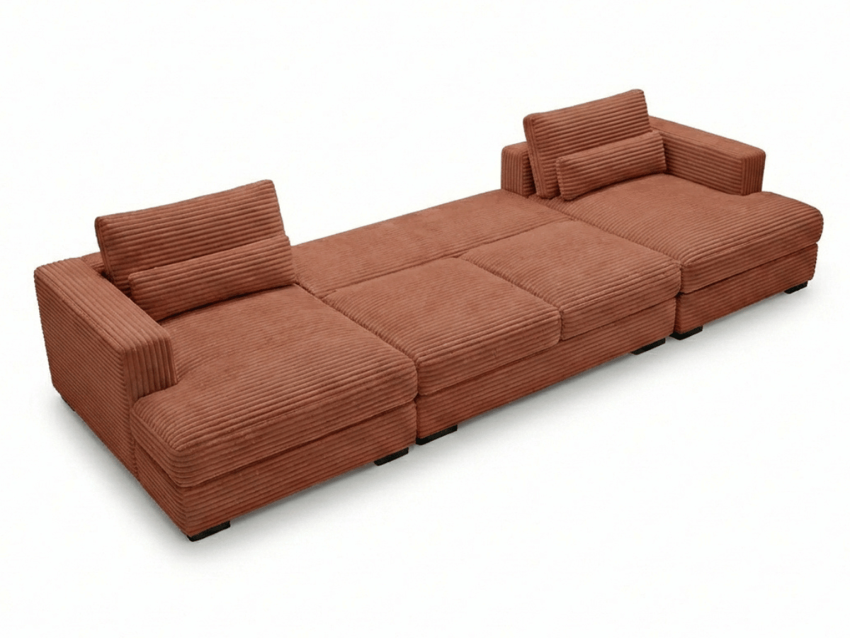 Canapé panoramique en U convertible en velours côtelé de grande épaisseur – Bercy