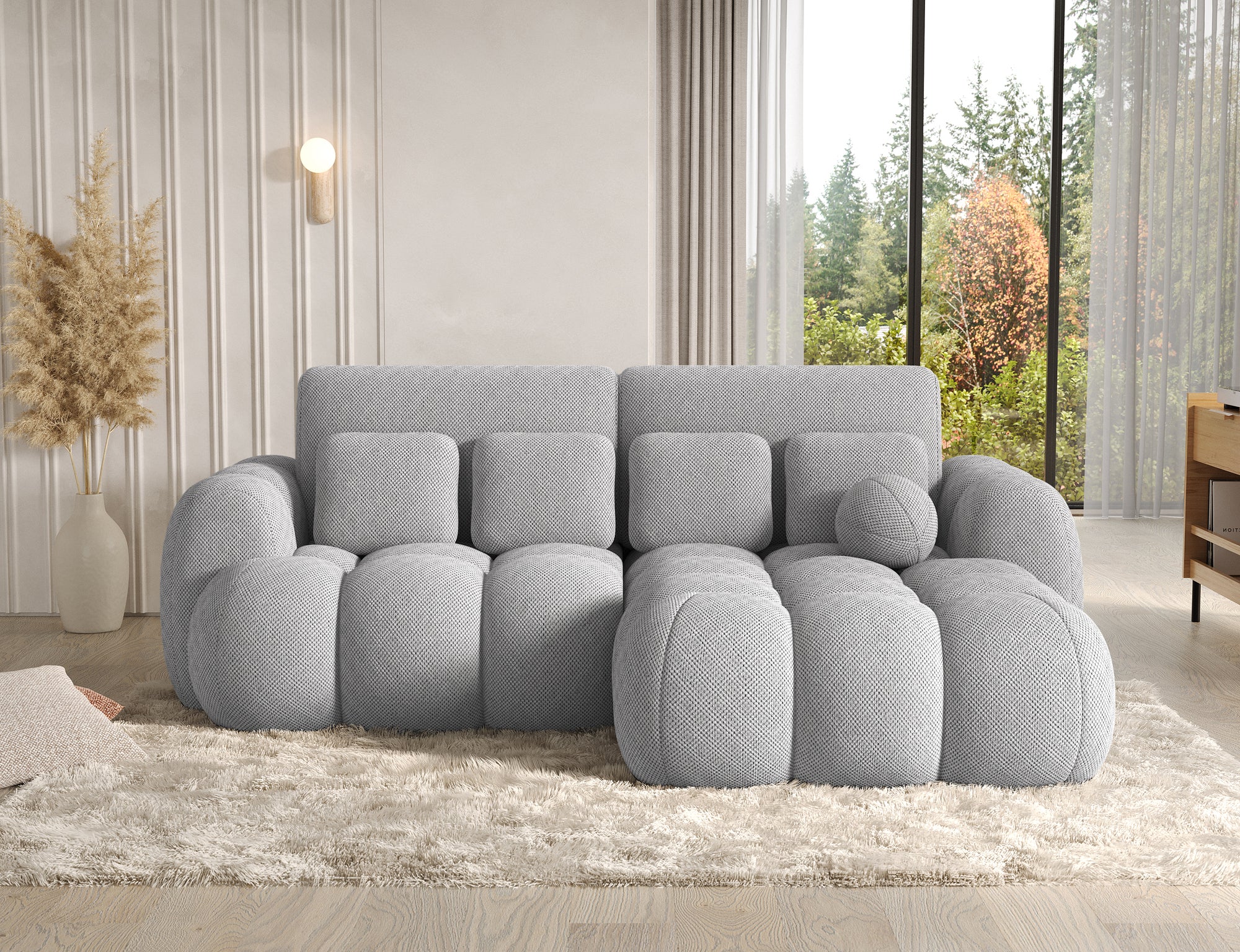 Canapé d'angle Saint-Germain convertible – photo principale, tissu texturé 3D gris clair