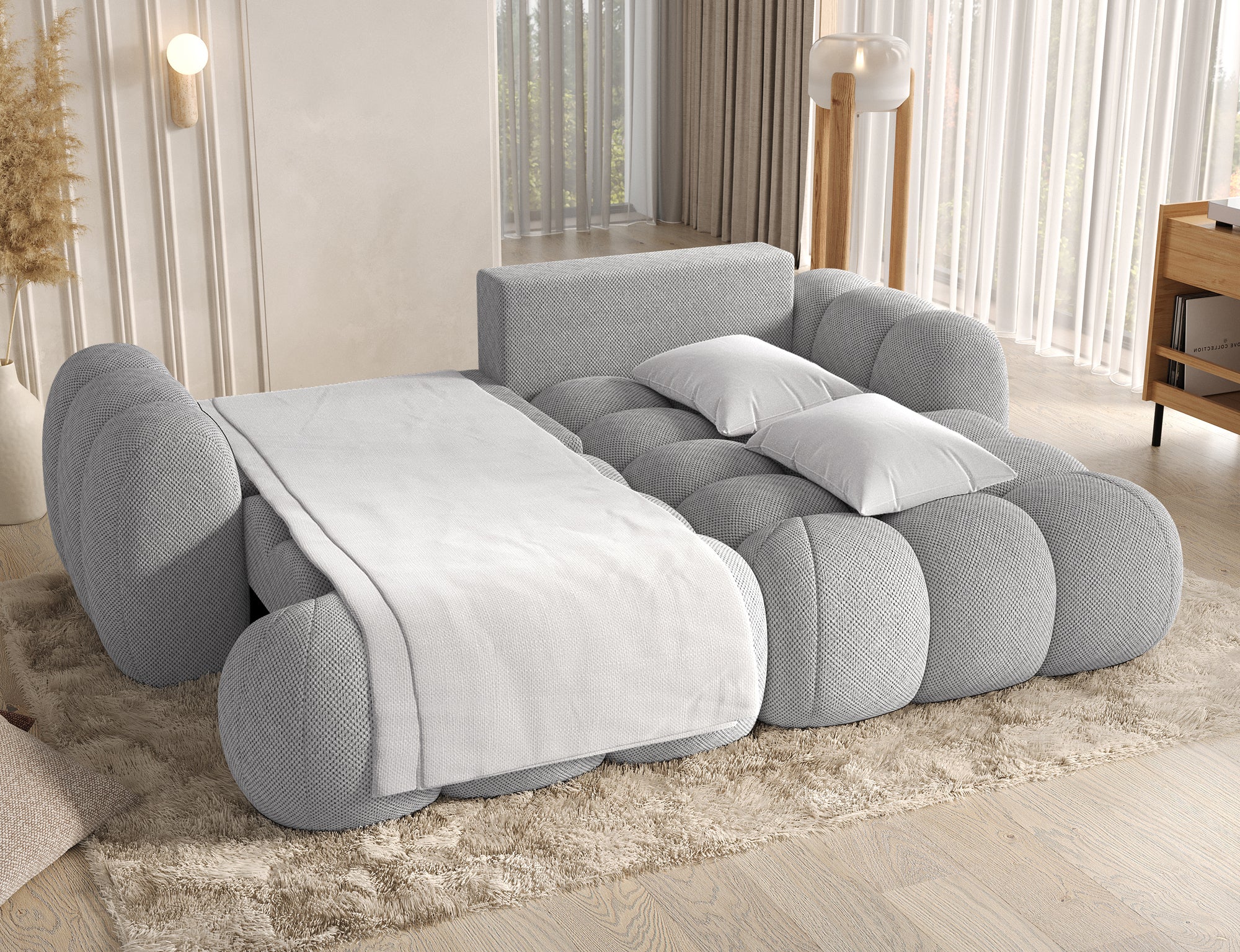 Canapé Saint-Germain avec coffre de rangement intégré – tissu texturé 3D gris clair
