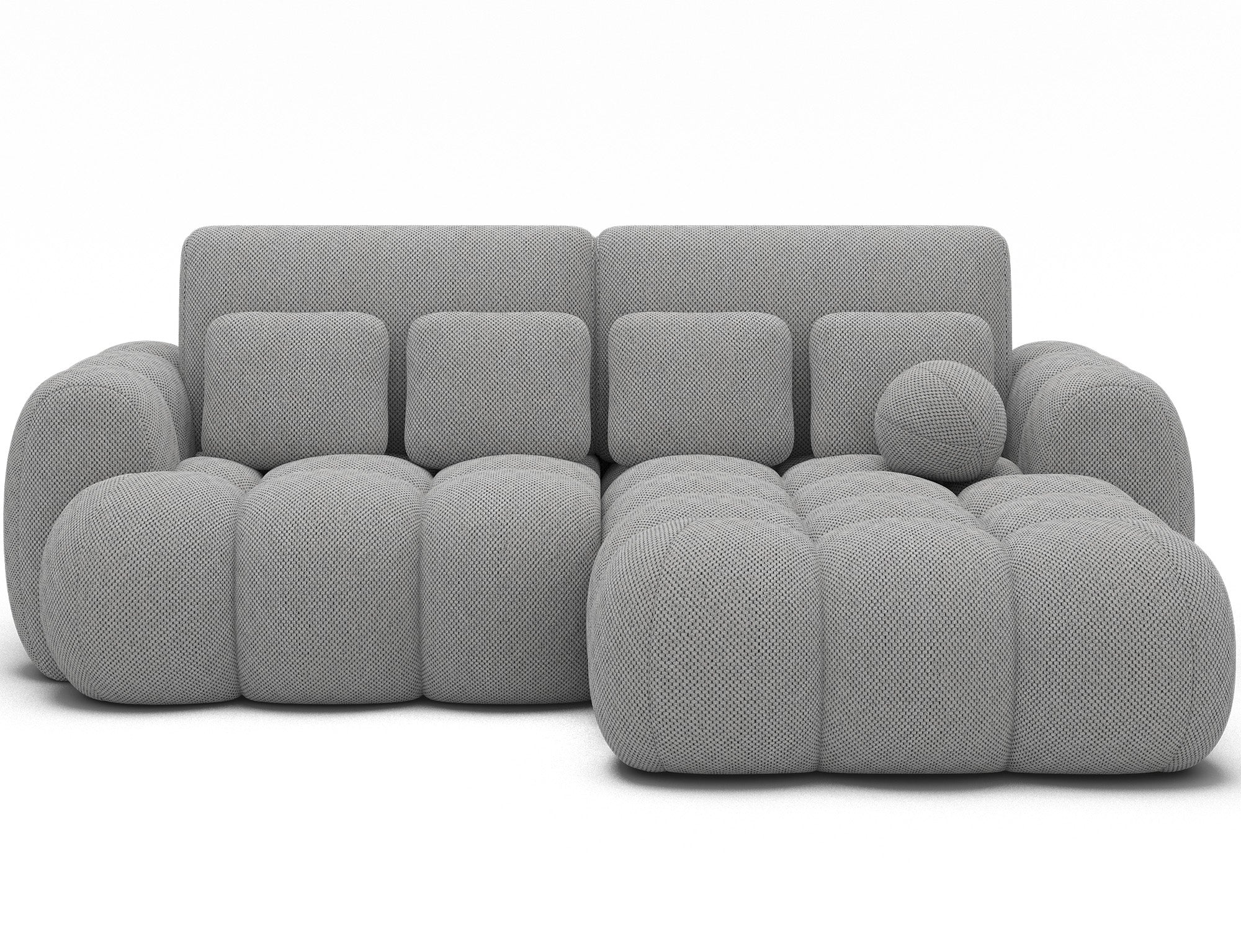 Canapé d'angle Saint-Germain – fond blanc, tissu texturé 3D gris clair