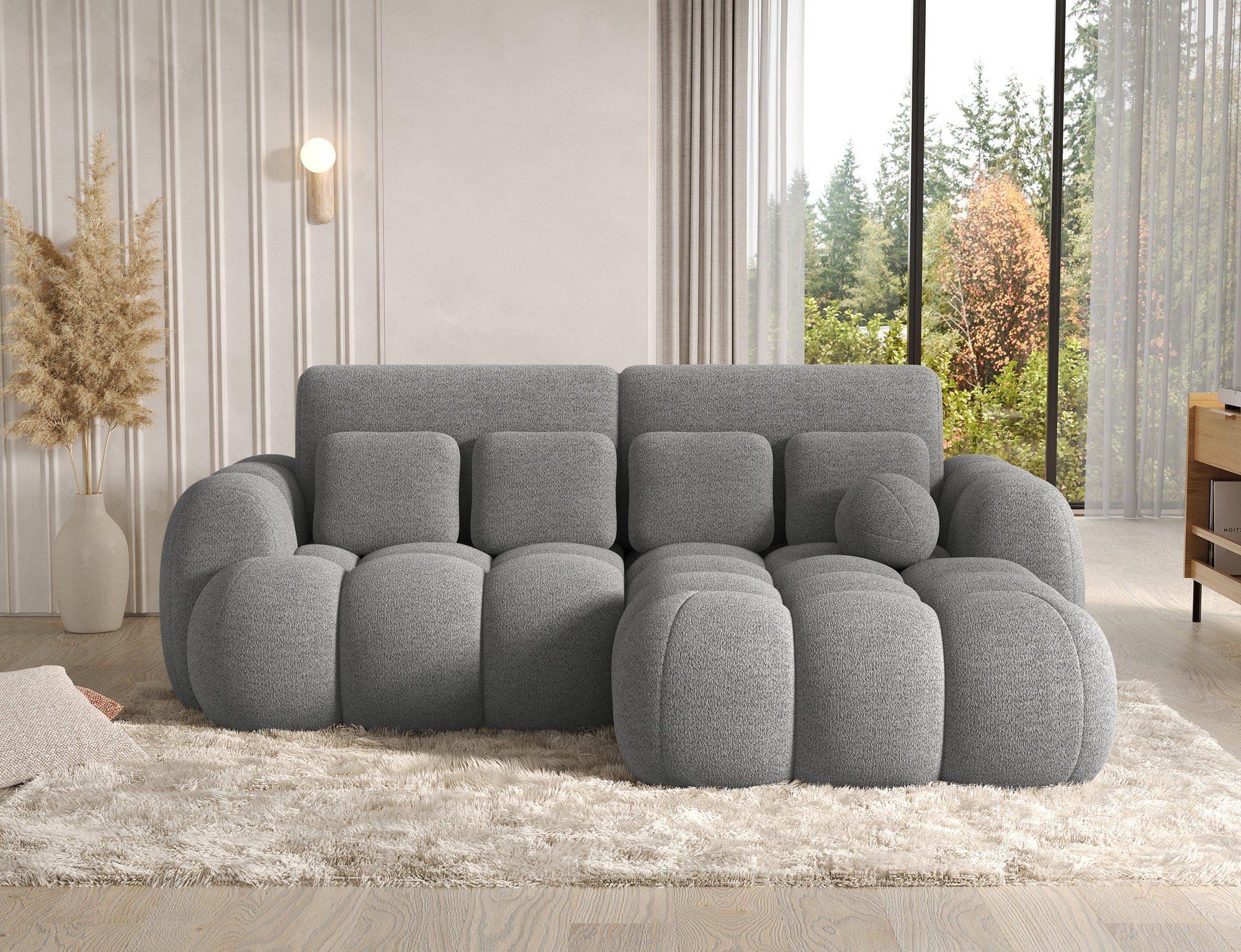 Canapé d'angle Saint-Germain convertible – vue profil, tissu texturé 3D gris
