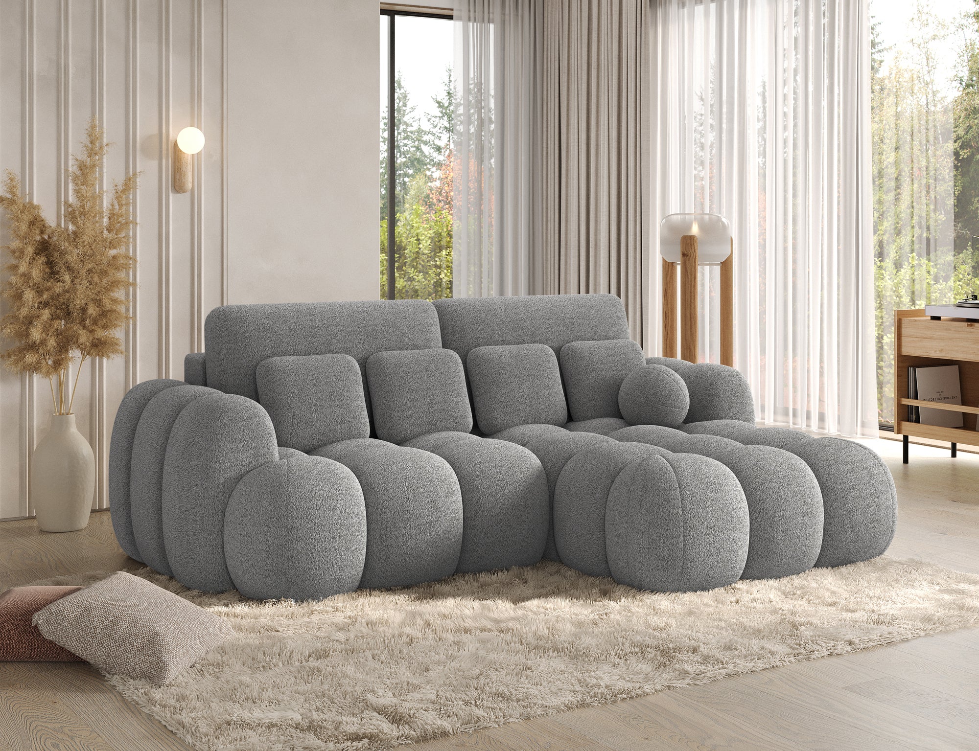 Canapé Saint-Germain angle – close-up assise, tissu texturé 3D gris