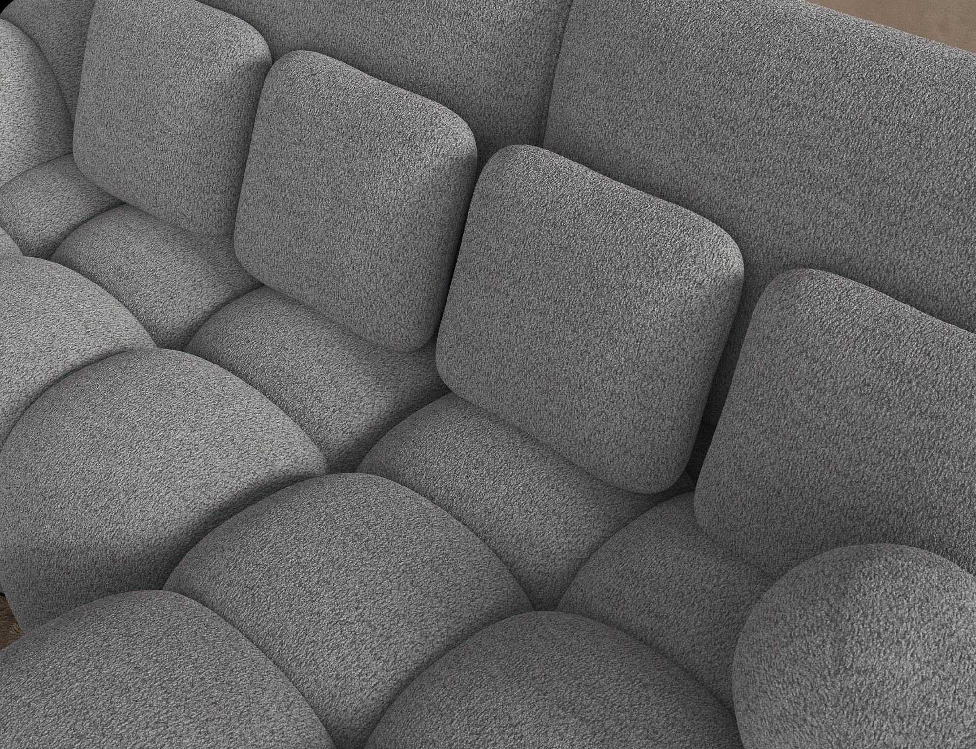 Canapé d'angle convertible Saint-Germain 4 places – vue lifestyle, tissu texturé 3D gris