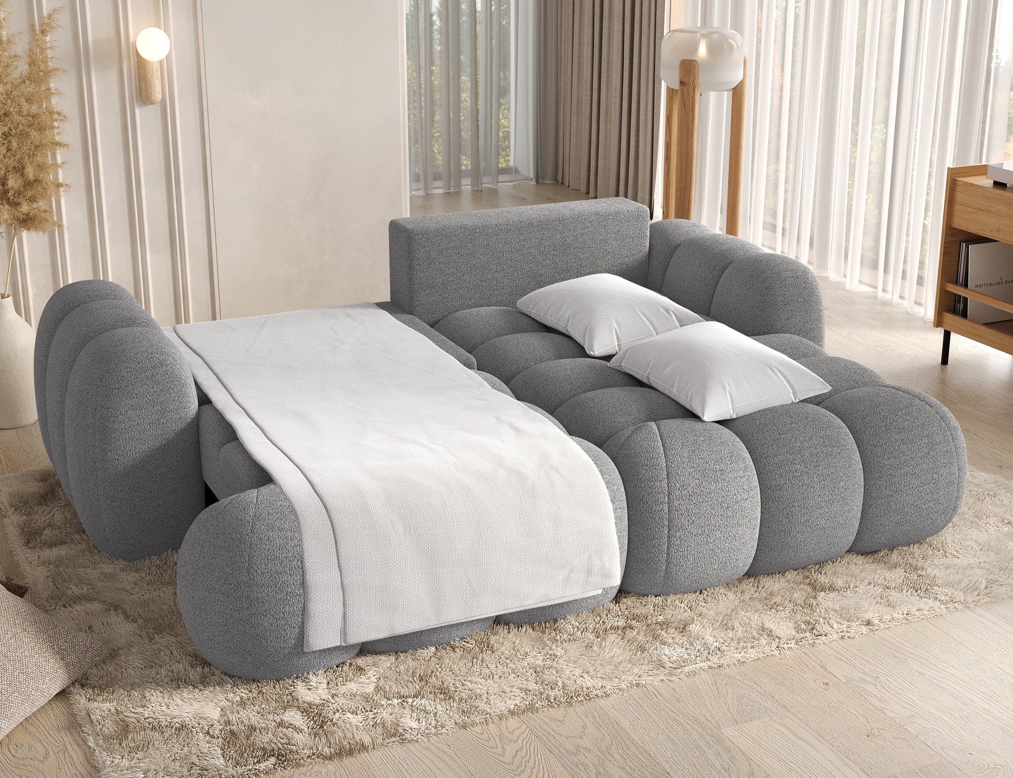 Canapé Saint-Germain avec coffre de rangement intégré – tissu texturé 3D gris