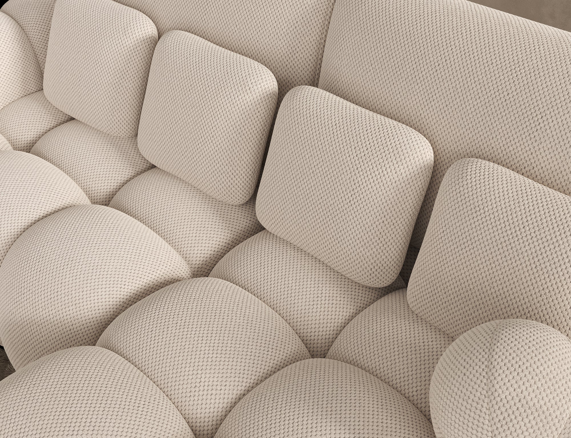 Canapé Saint-Germain avec coffre – vue profil, tissu texturé 3D beige