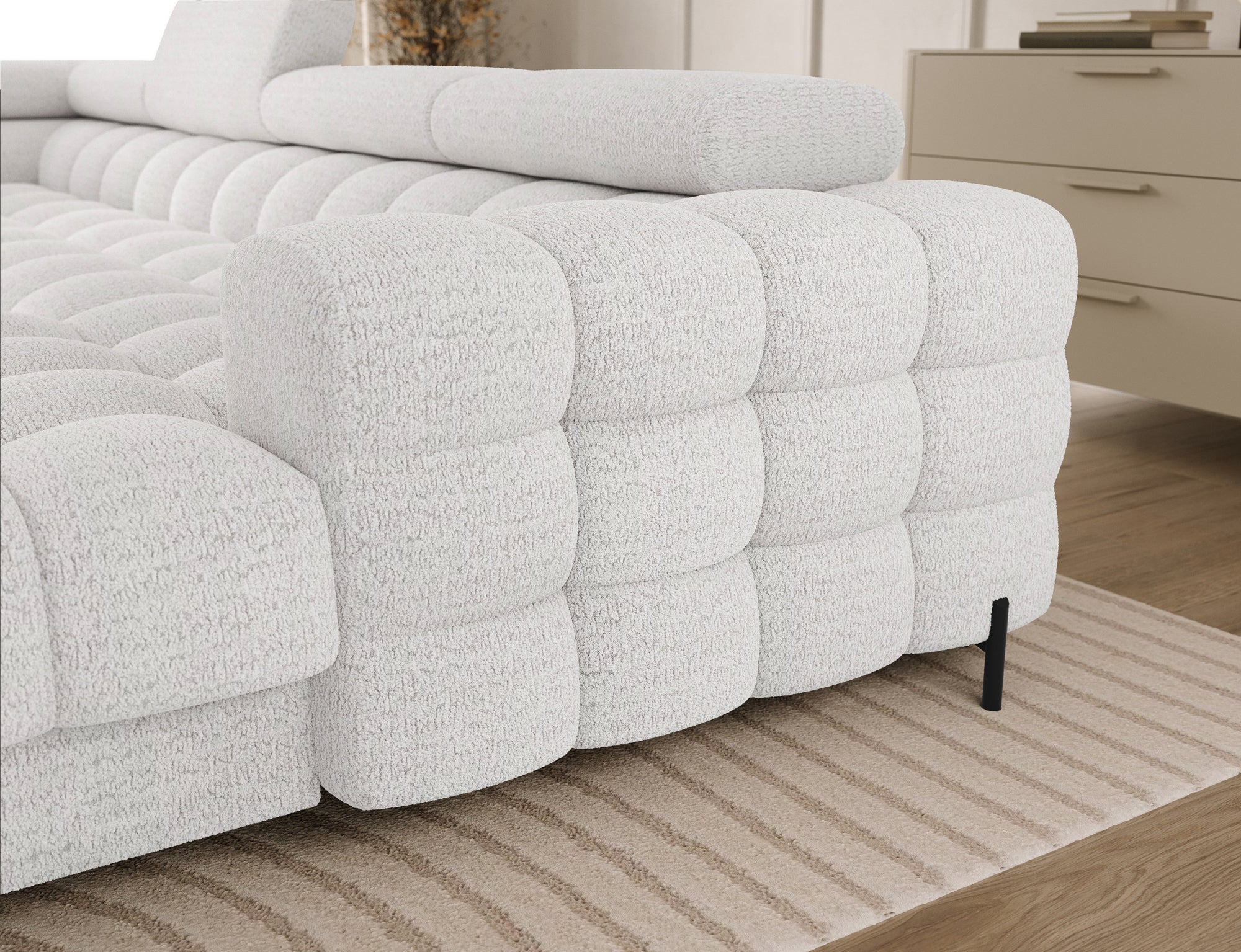 Montceau – Canapé panoramique en U convertible avec coffre et têtières réglables