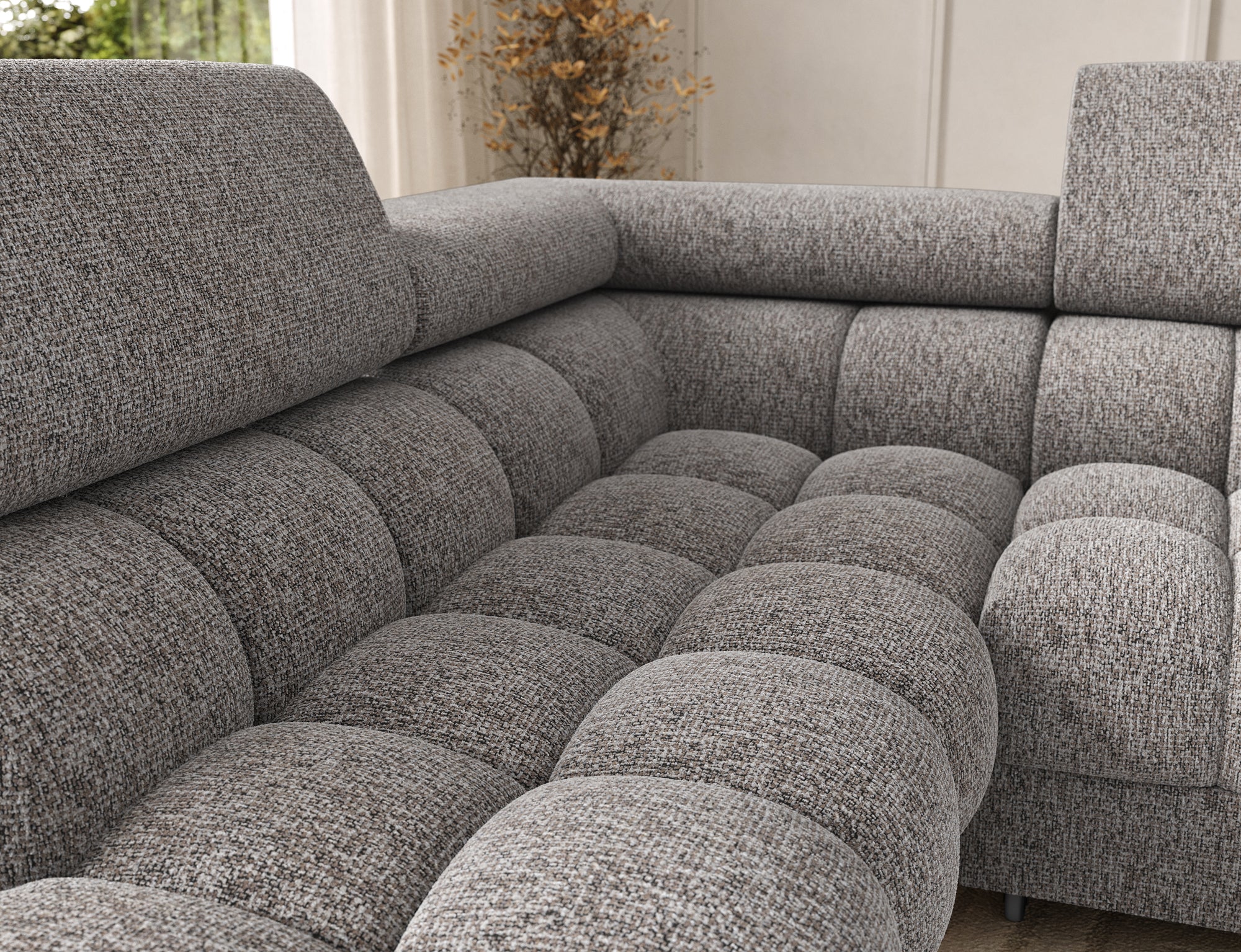 Montceau – Canapé panoramique en U convertible avec coffre et têtières réglables