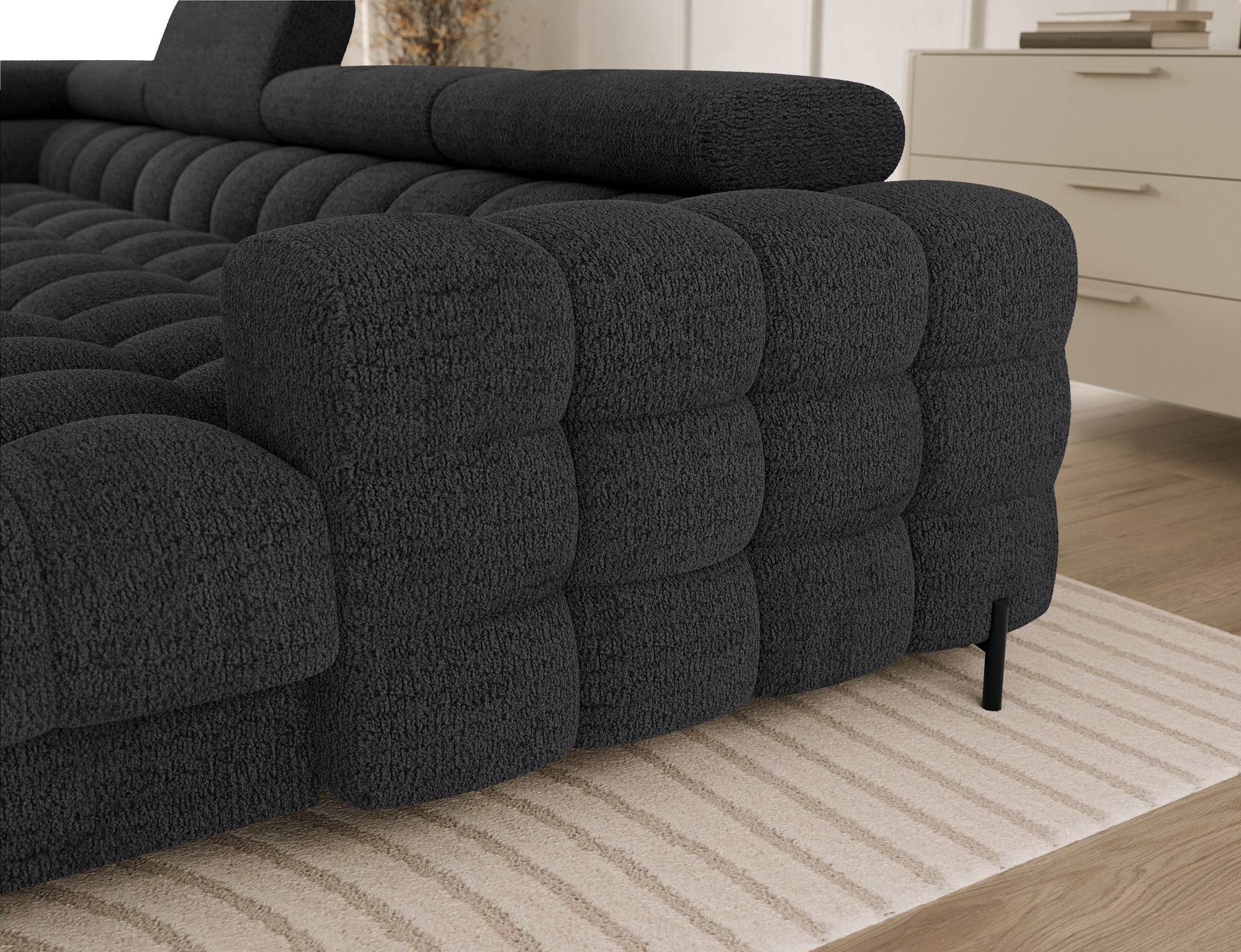 Montceau – Canapé panoramique en U convertible avec coffre et têtières réglables