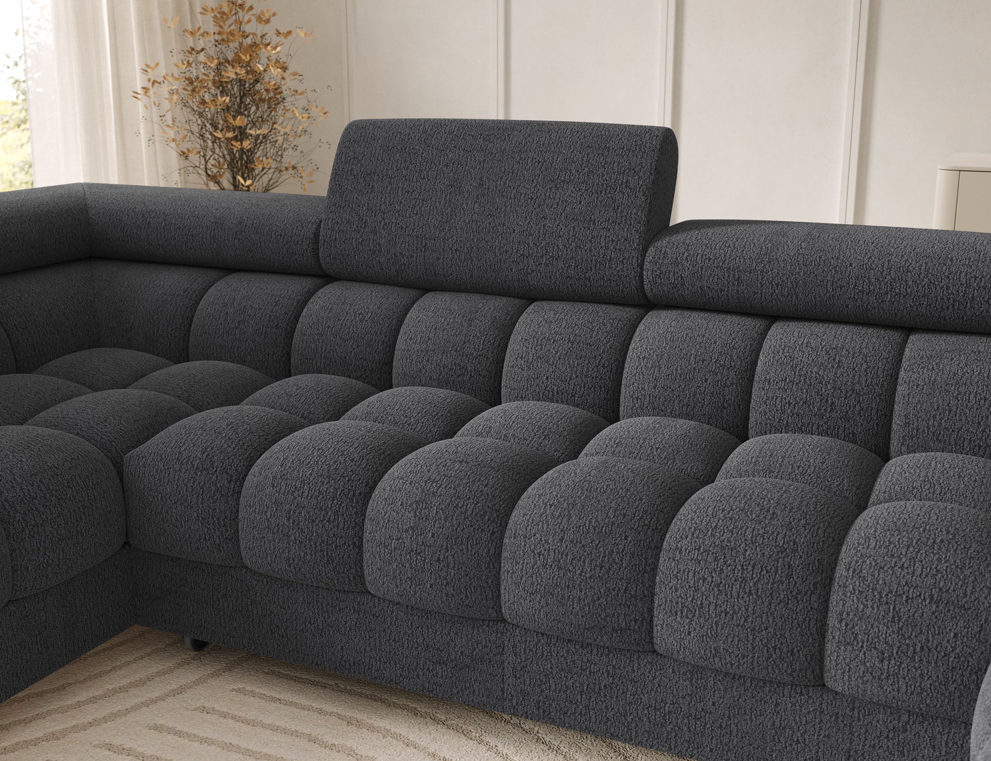 Montceau – Canapé panoramique en U convertible avec coffre et têtières réglables