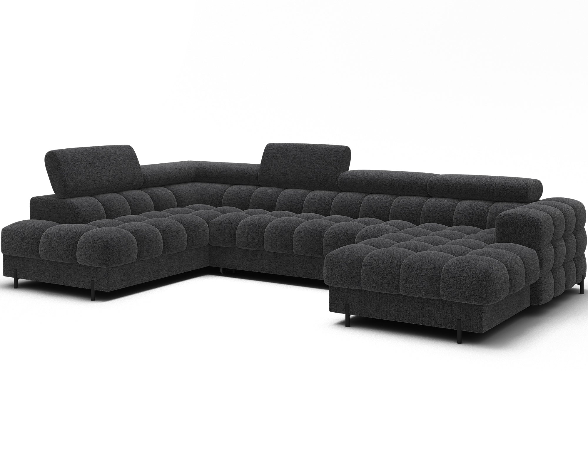 Montceau – Canapé panoramique en U convertible avec coffre et têtières réglables