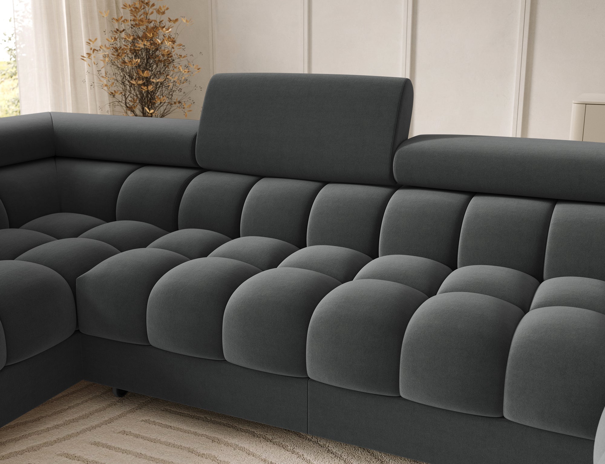 Montceau – Canapé panoramique en U convertible avec coffre et têtières réglables