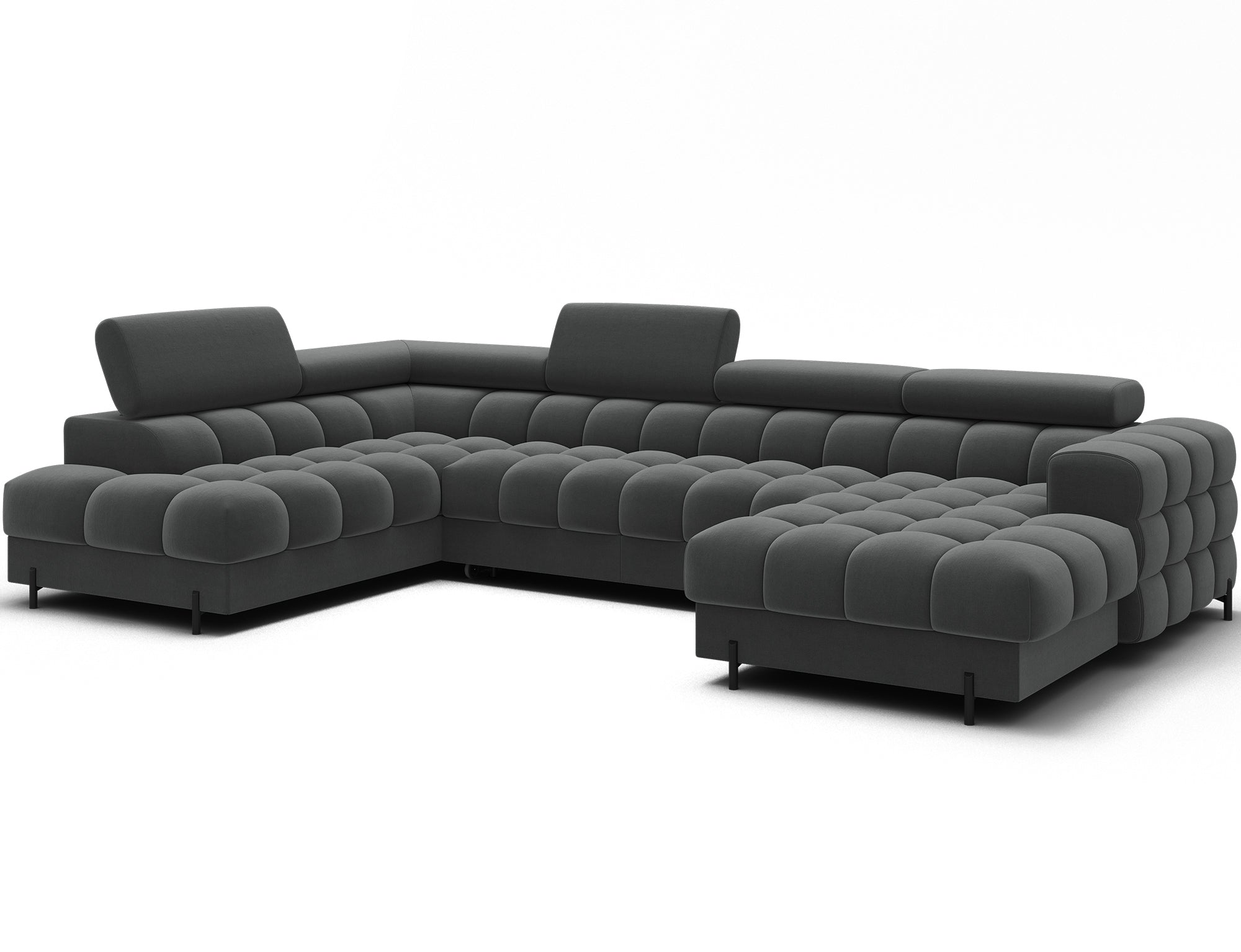 Montceau – Canapé panoramique en U convertible avec coffre et têtières réglables