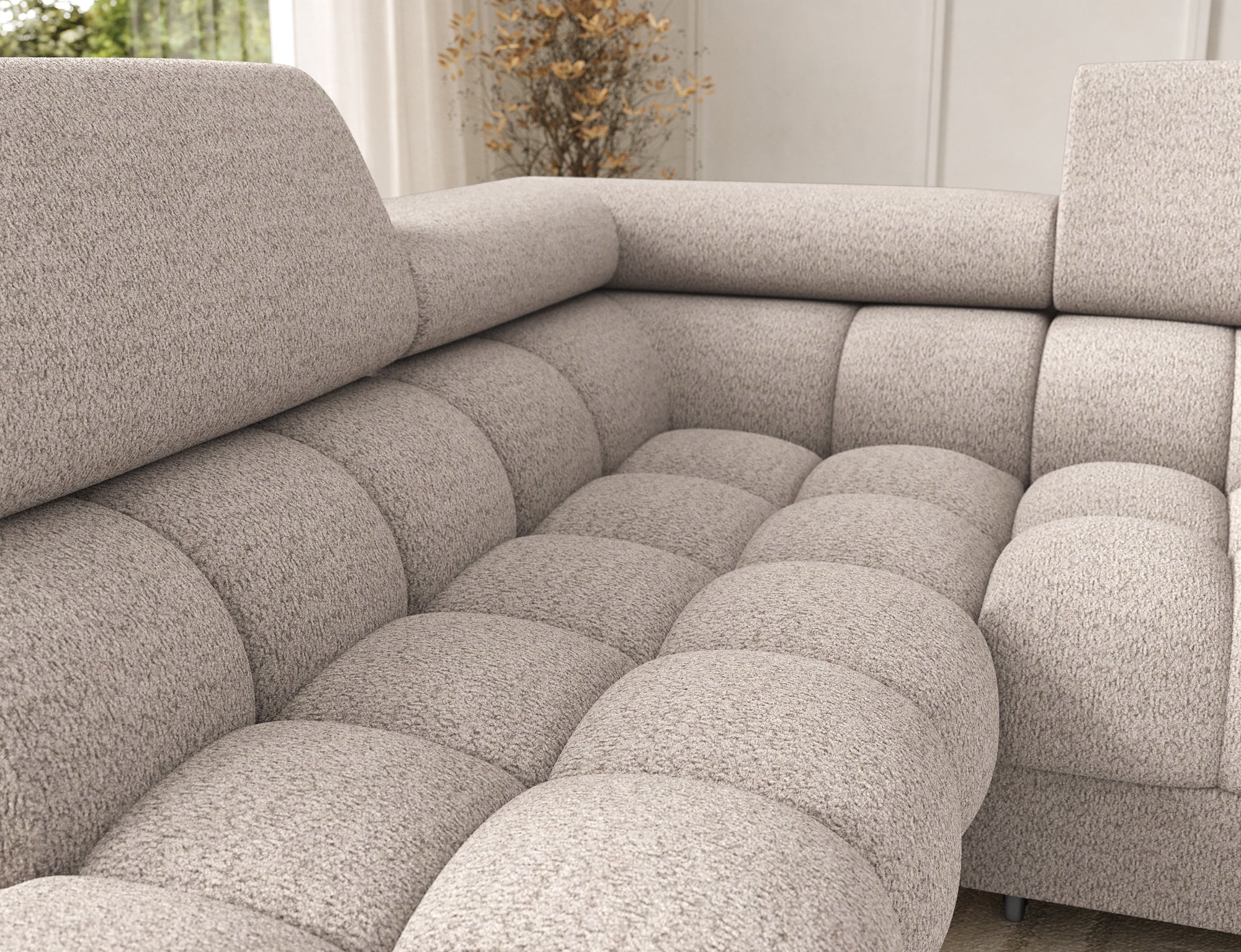 Montceau – Canapé panoramique en U convertible avec coffre et têtières réglables