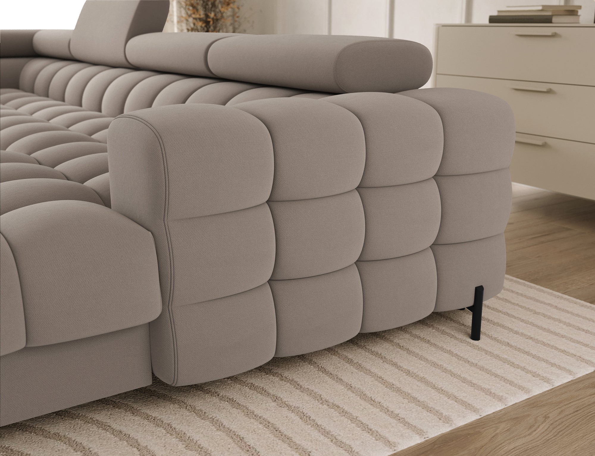 Montceau – Canapé panoramique en U convertible avec coffre et têtières réglables