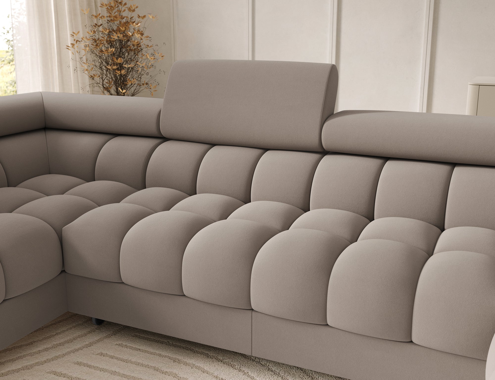 Montceau – Canapé panoramique en U convertible avec coffre et têtières réglables