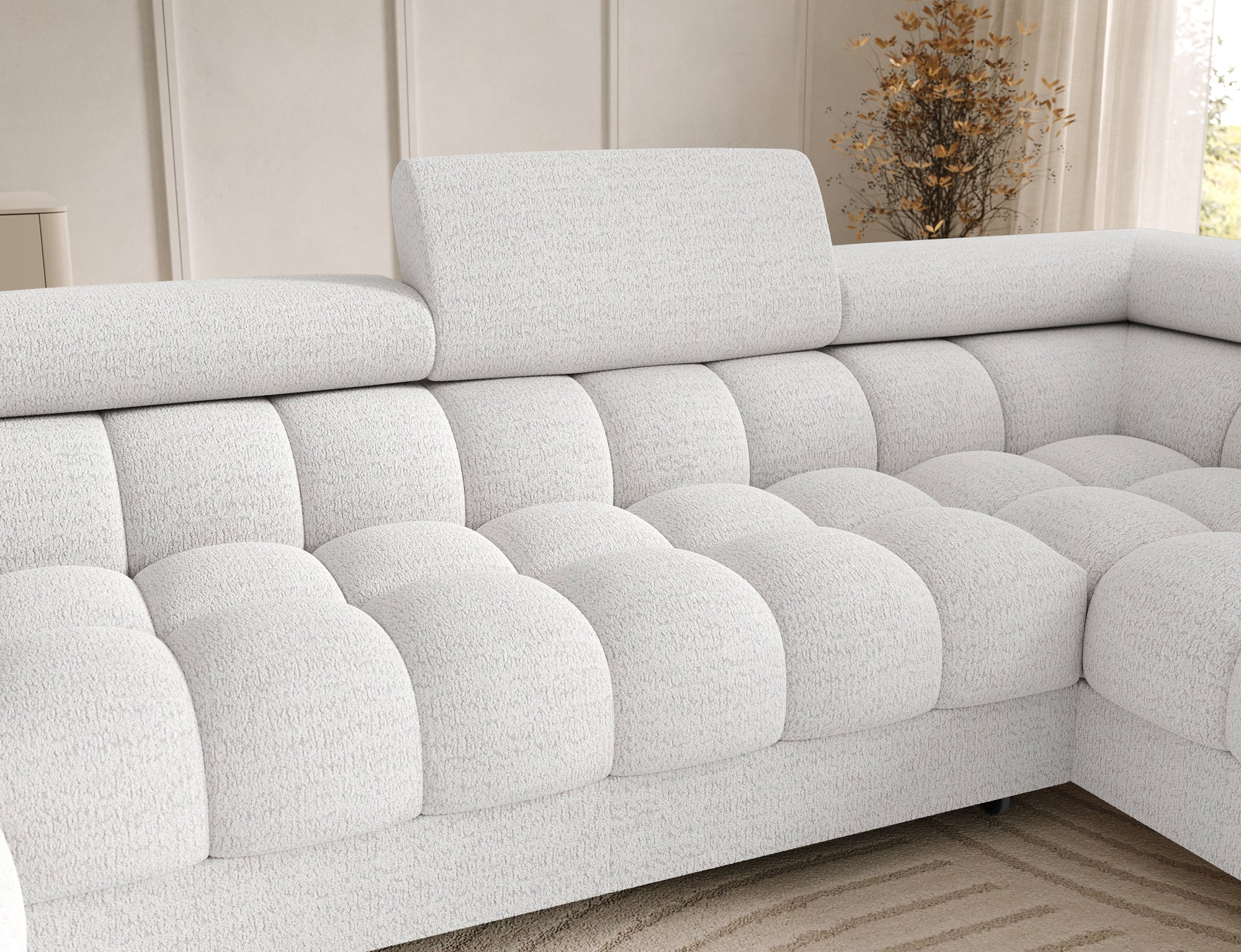 Montceau – Canapé panoramique en U convertible avec coffre et têtières réglables