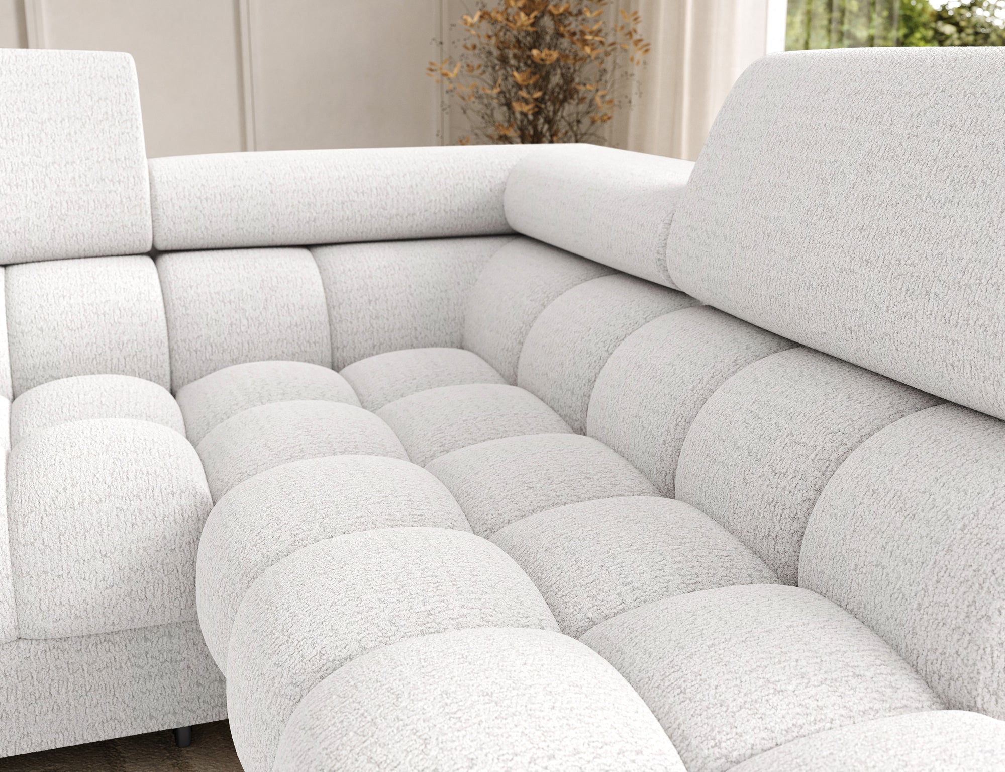 Montceau – Canapé panoramique en U convertible avec coffre et têtières réglables