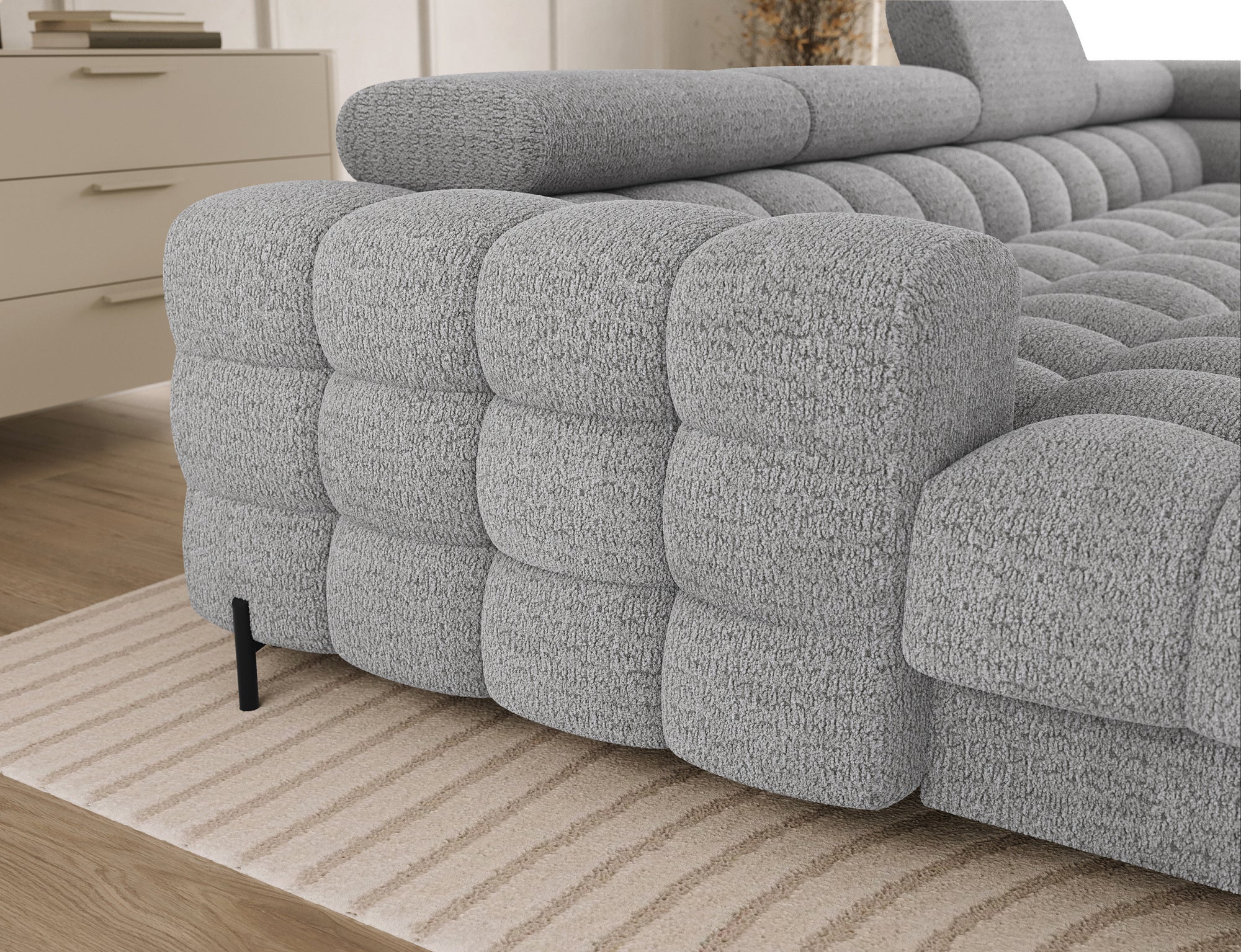 Montceau – Canapé panoramique en U convertible avec coffre et têtières réglables