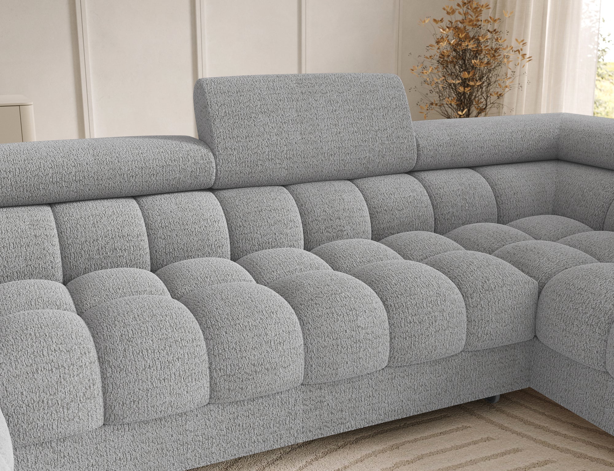 Montceau – Canapé panoramique en U convertible avec coffre et têtières réglables