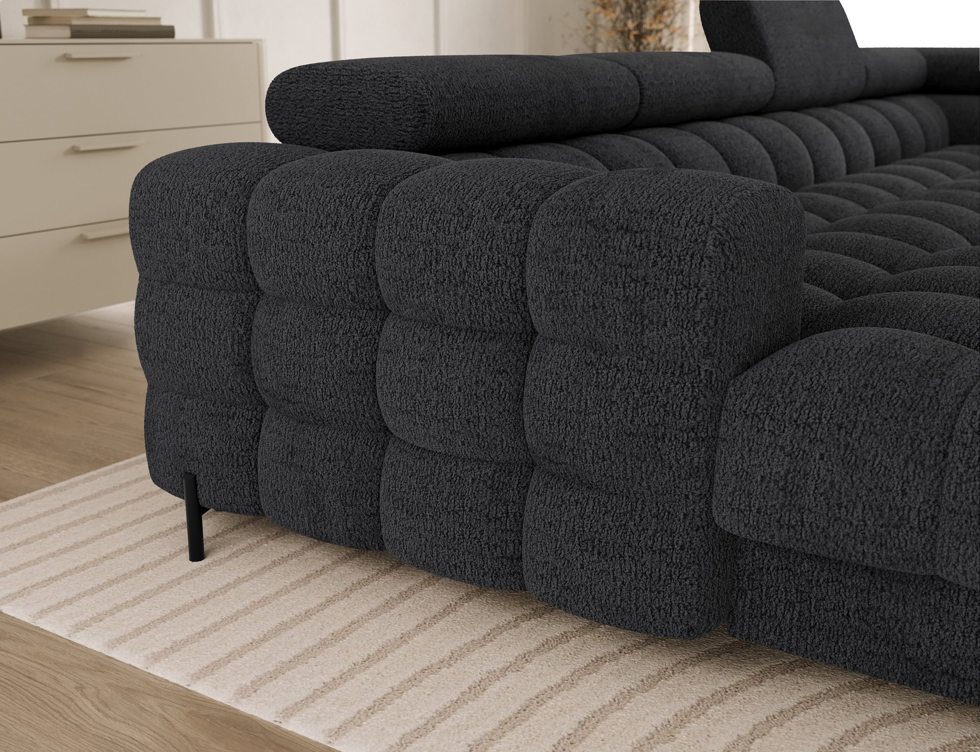 Montceau – Canapé panoramique en U convertible avec coffre et têtières réglables