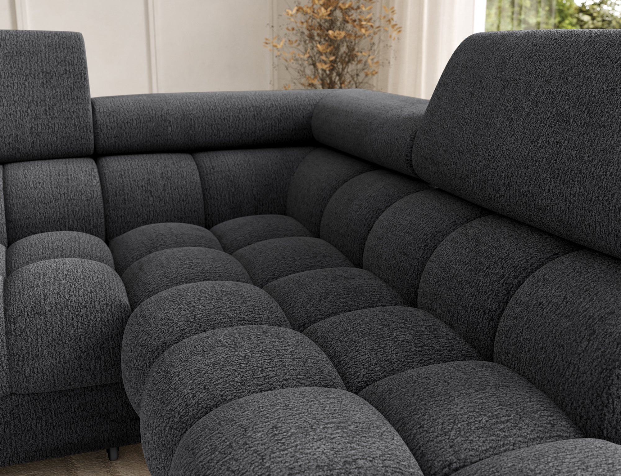 Montceau – Canapé panoramique en U convertible avec coffre et têtières réglables