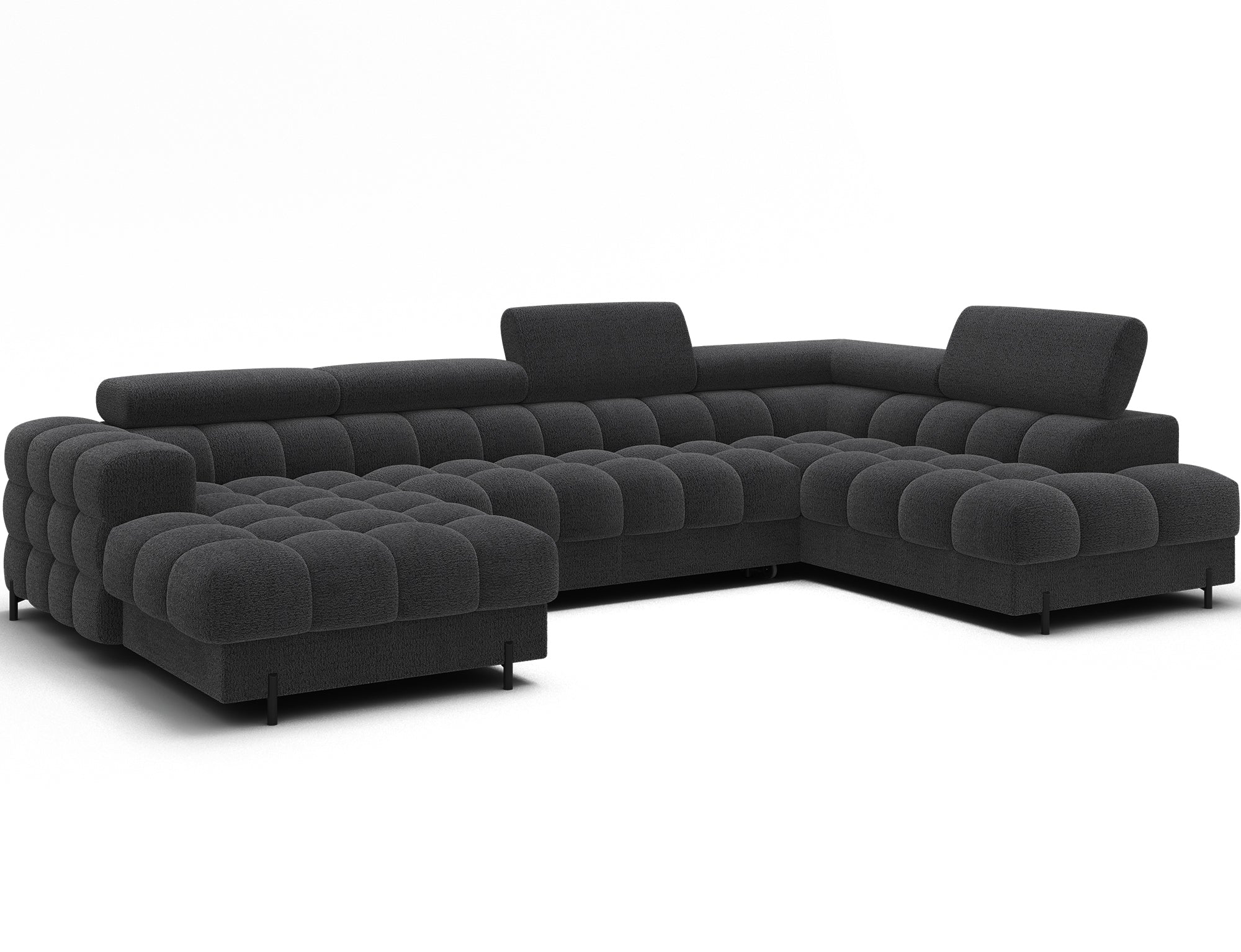 Montceau – Canapé panoramique en U convertible avec coffre et têtières réglables