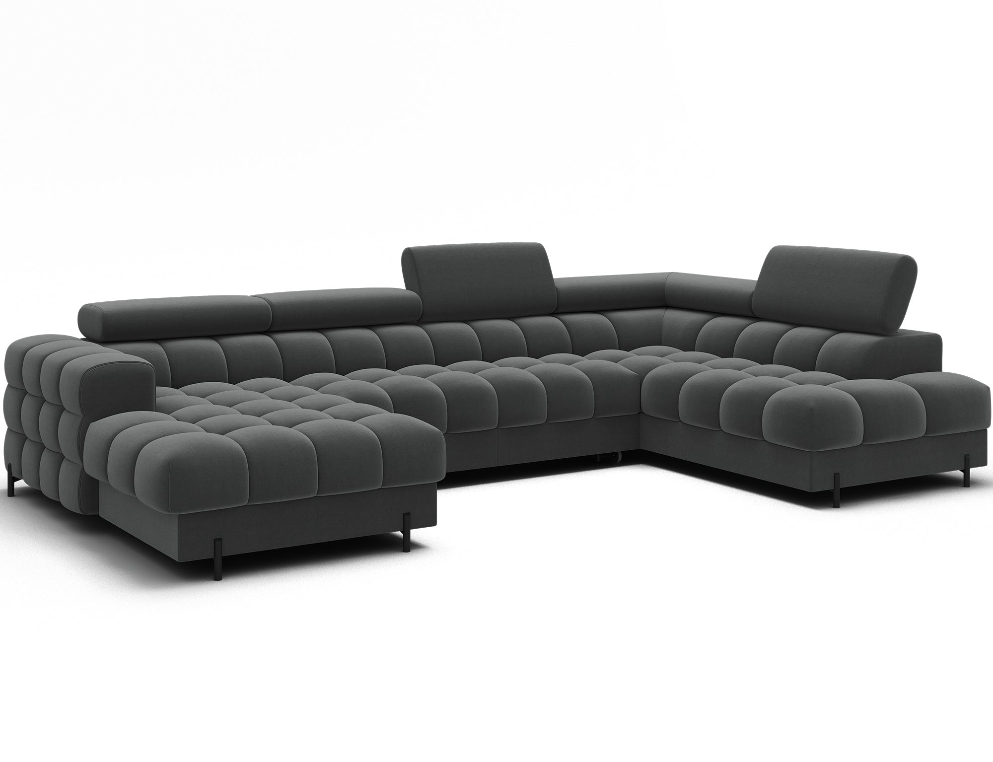 Montceau – Canapé panoramique en U convertible avec coffre et têtières réglables