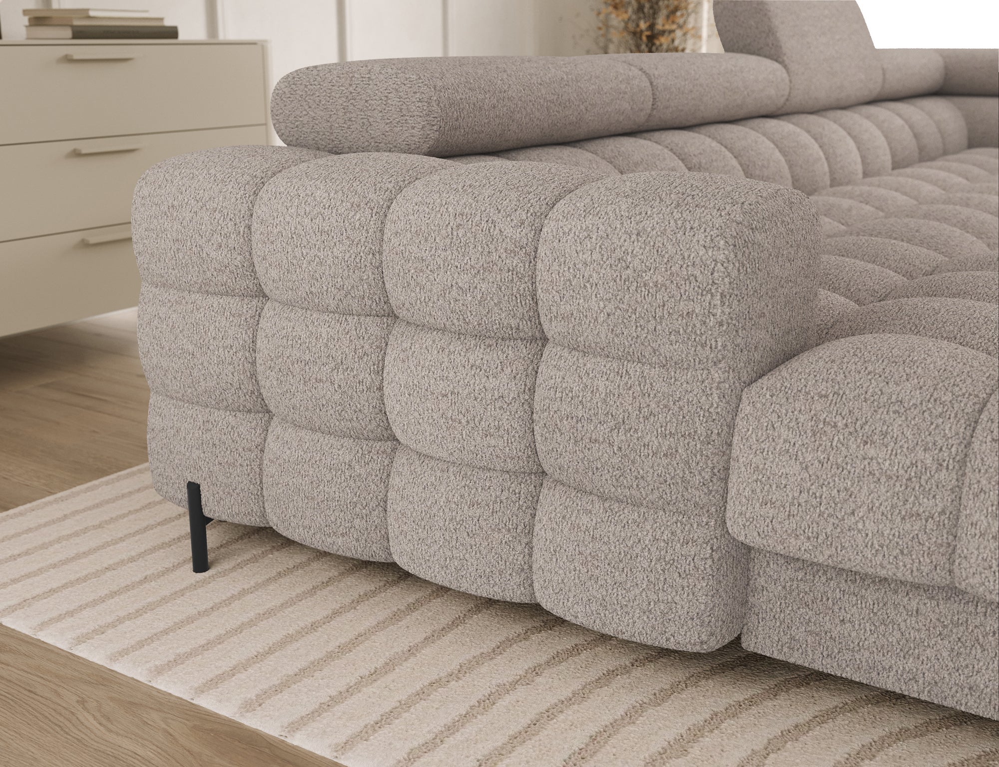 Montceau – Canapé panoramique en U convertible avec coffre et têtières réglables