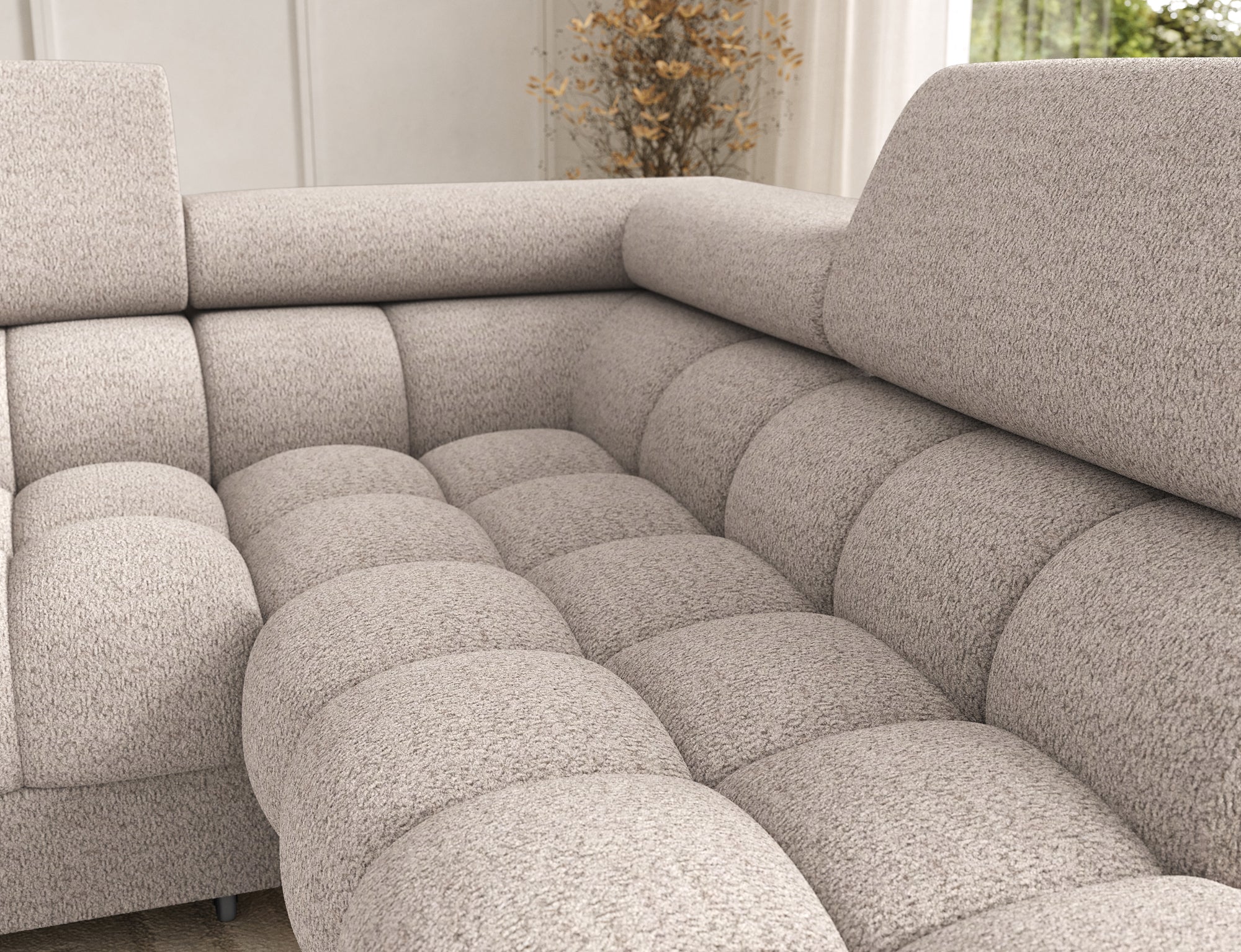 Montceau – Canapé panoramique en U convertible avec coffre et têtières réglables