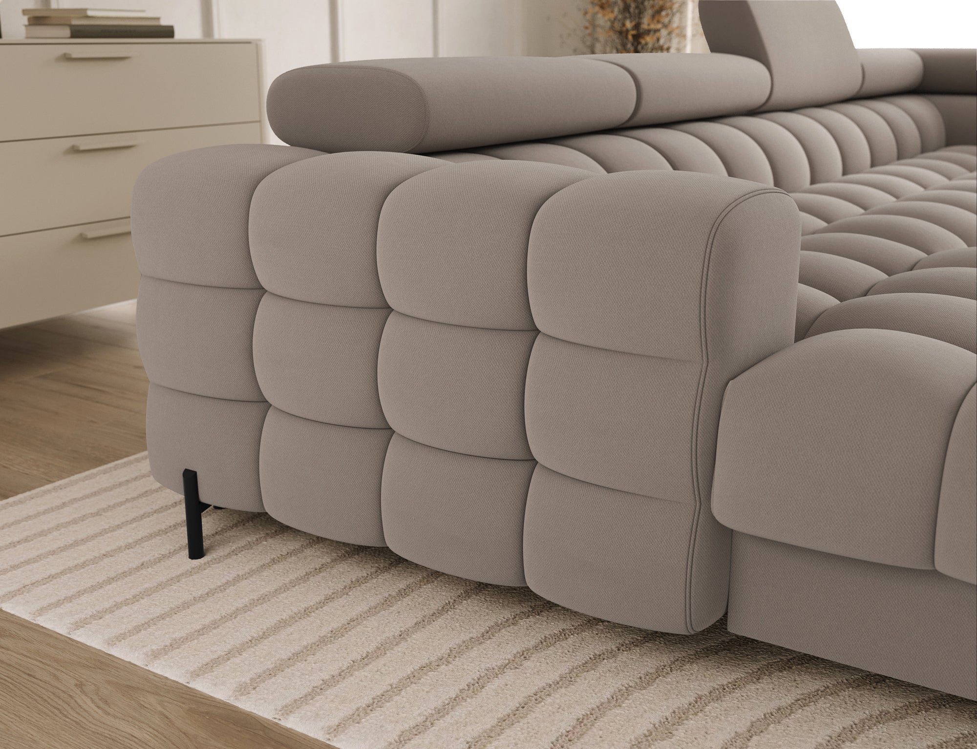 Montceau – Canapé panoramique en U convertible avec coffre et têtières réglables