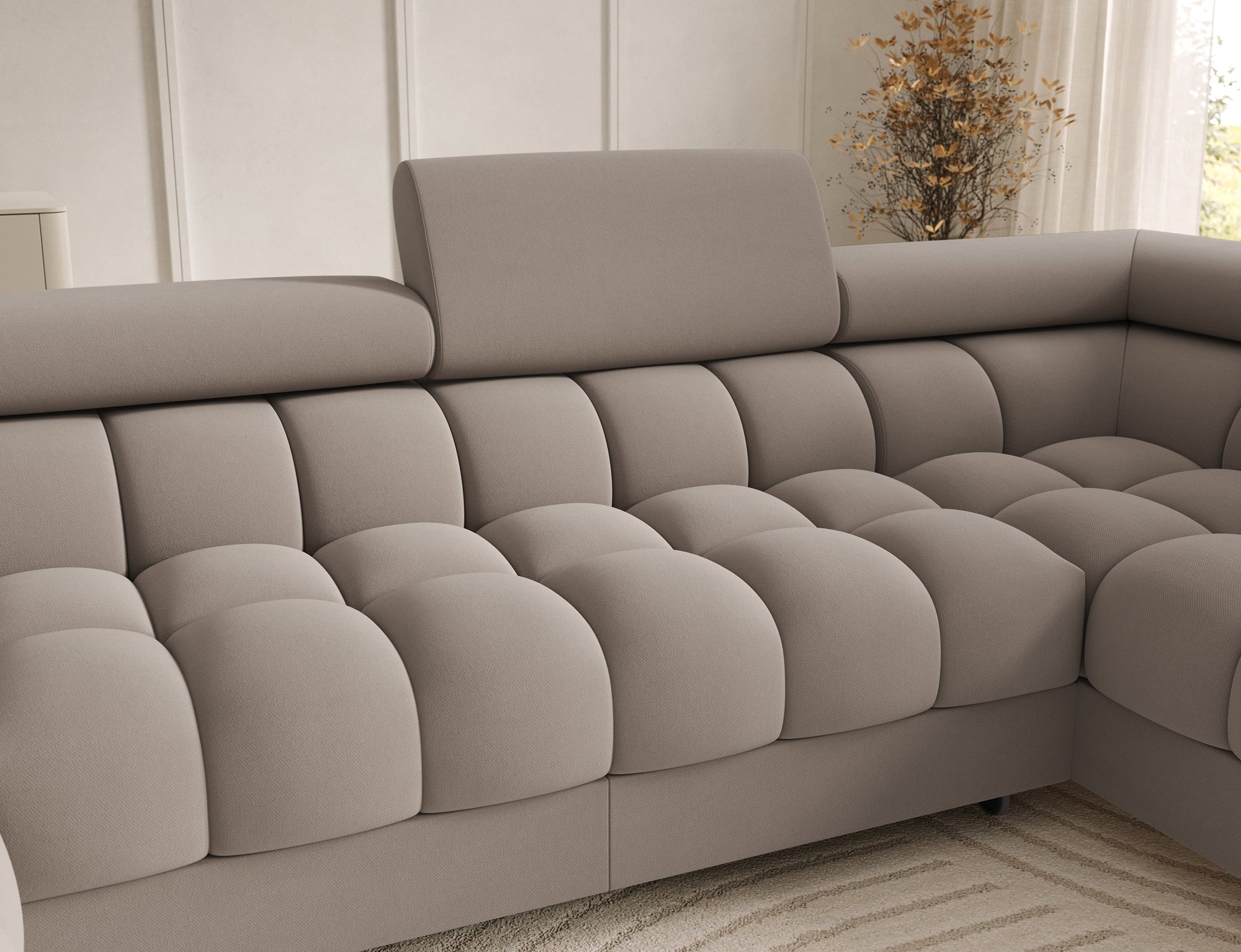 Montceau – Canapé panoramique en U convertible avec coffre et têtières réglables