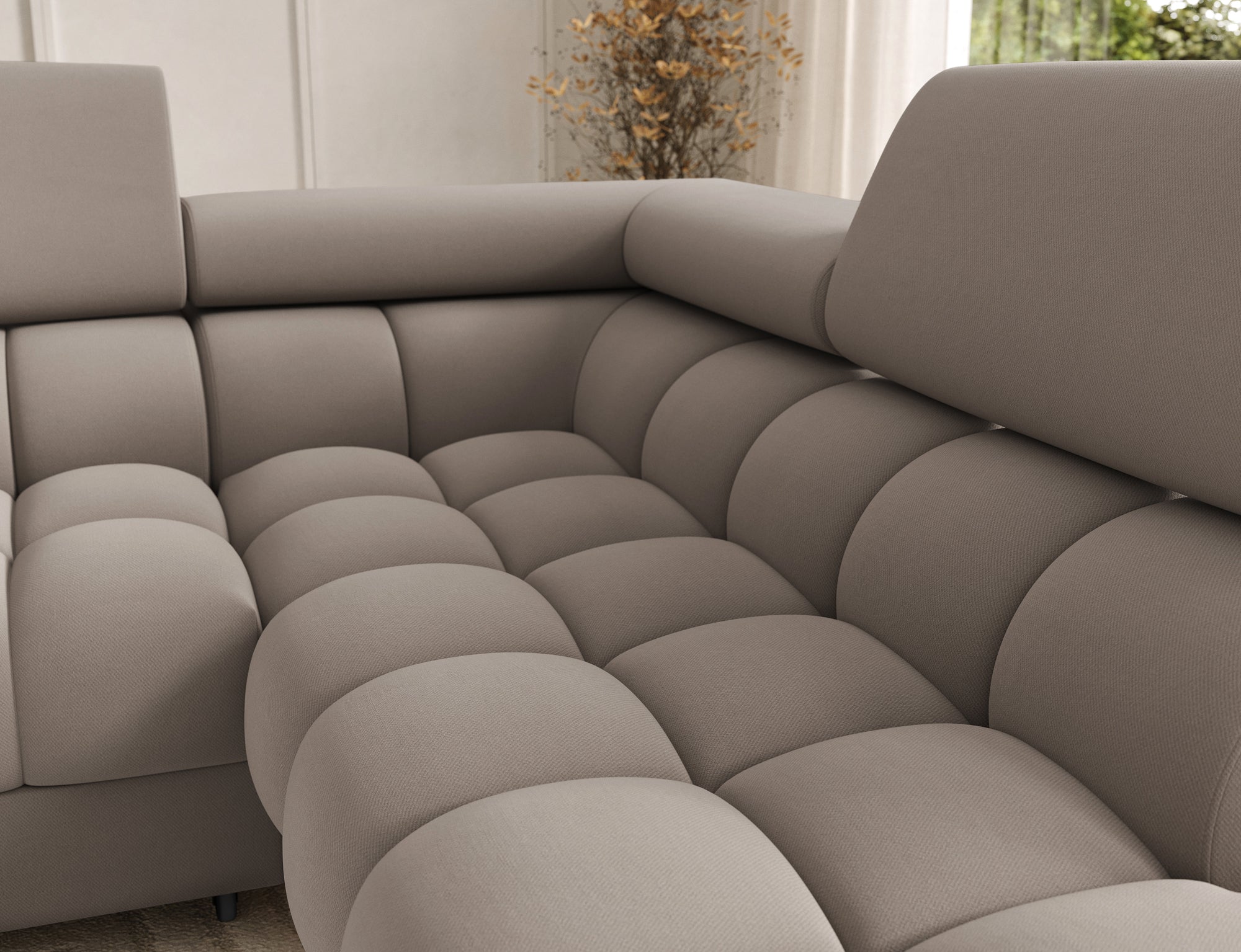 Montceau – Canapé panoramique en U convertible avec coffre et têtières réglables