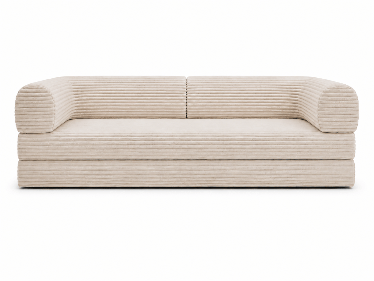 Canapé 3 places convertible Victor Hugo 200 cm en velours côtelé épais beige