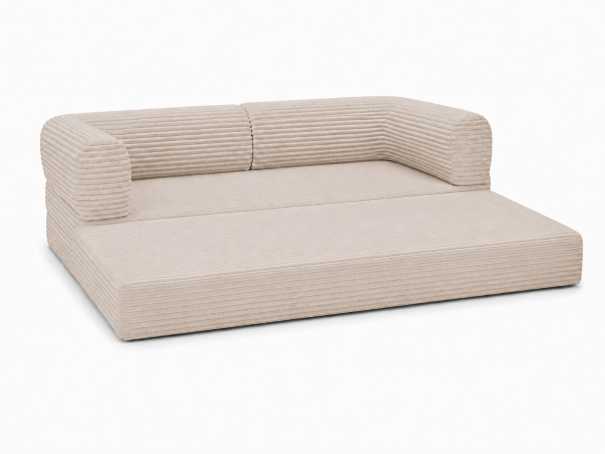 Canapé 3 places convertible Victor Hugo 200 cm en velours côtelé épais beige