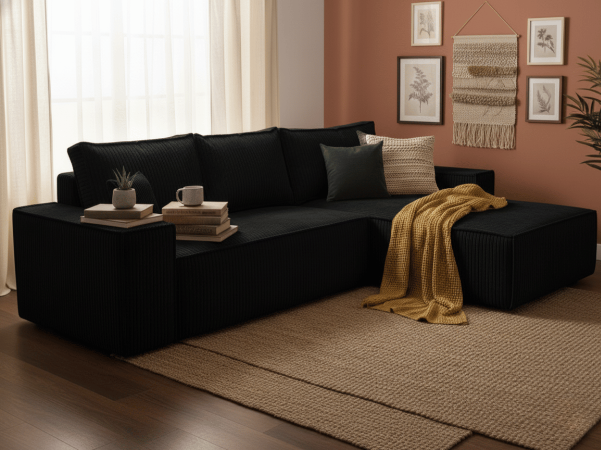 Canapé d'angle convertible velours côtelé doux Rivoli